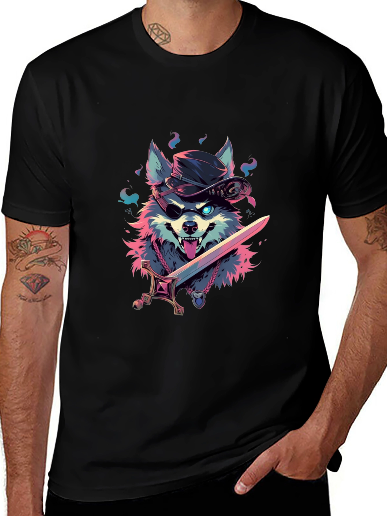 Wolf Pirate Graphic Tee - Edgy Style