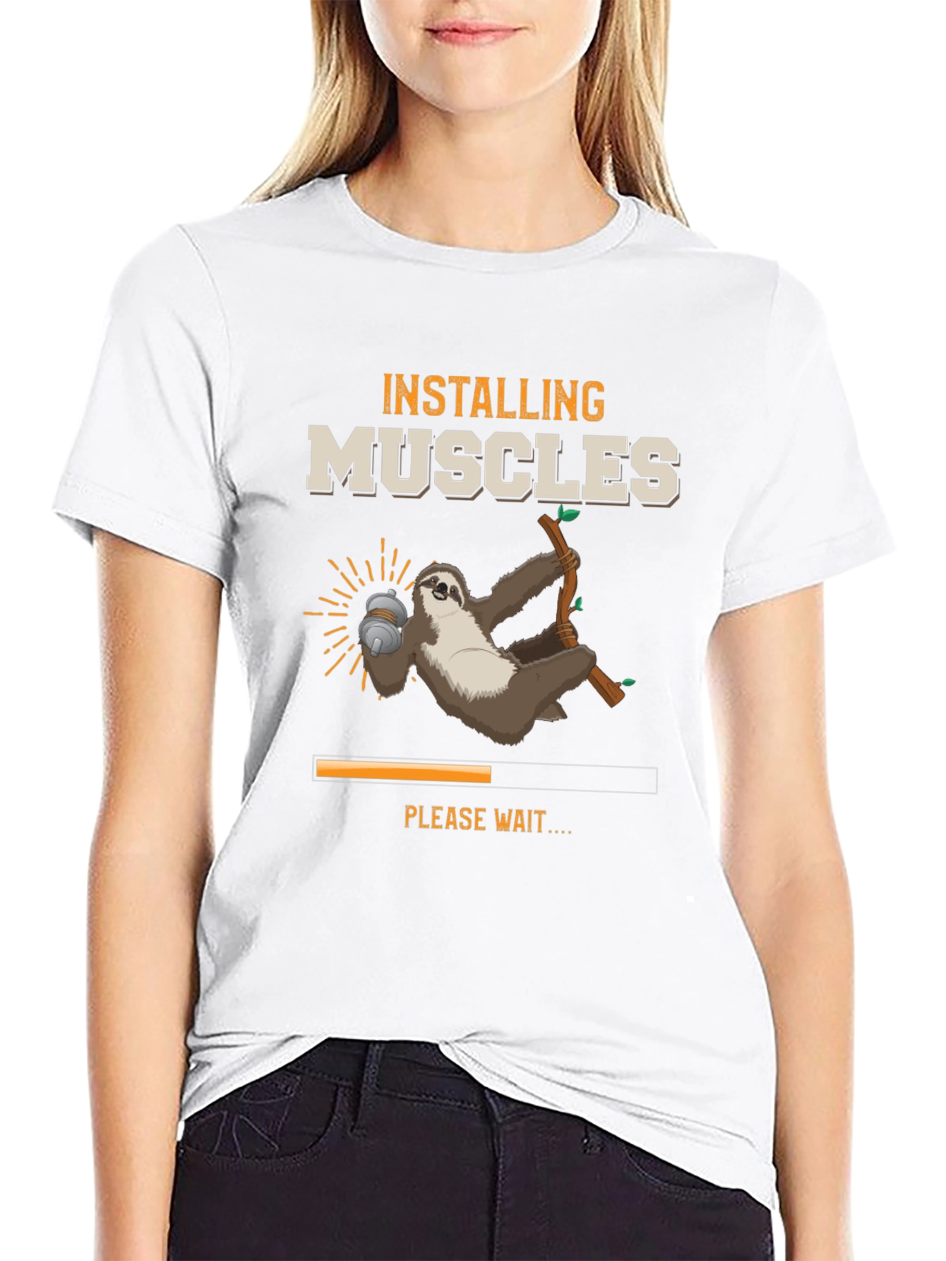 Installing Muscles Sloth Graphic T-Shirt