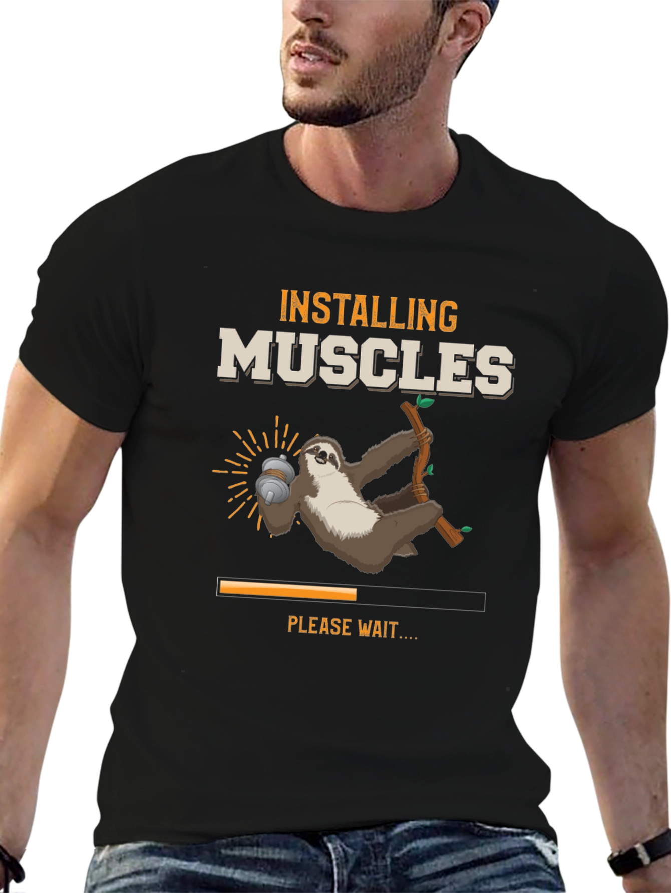 Installing Muscles Sloth Graphic T-Shirt
