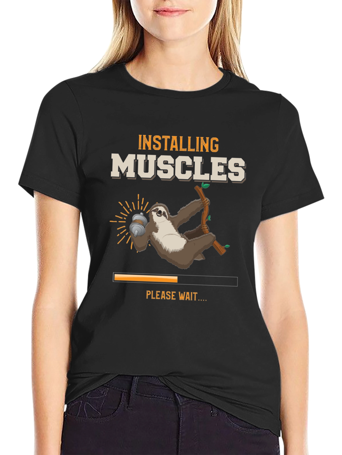 Installing Muscles Sloth Graphic T-Shirt
