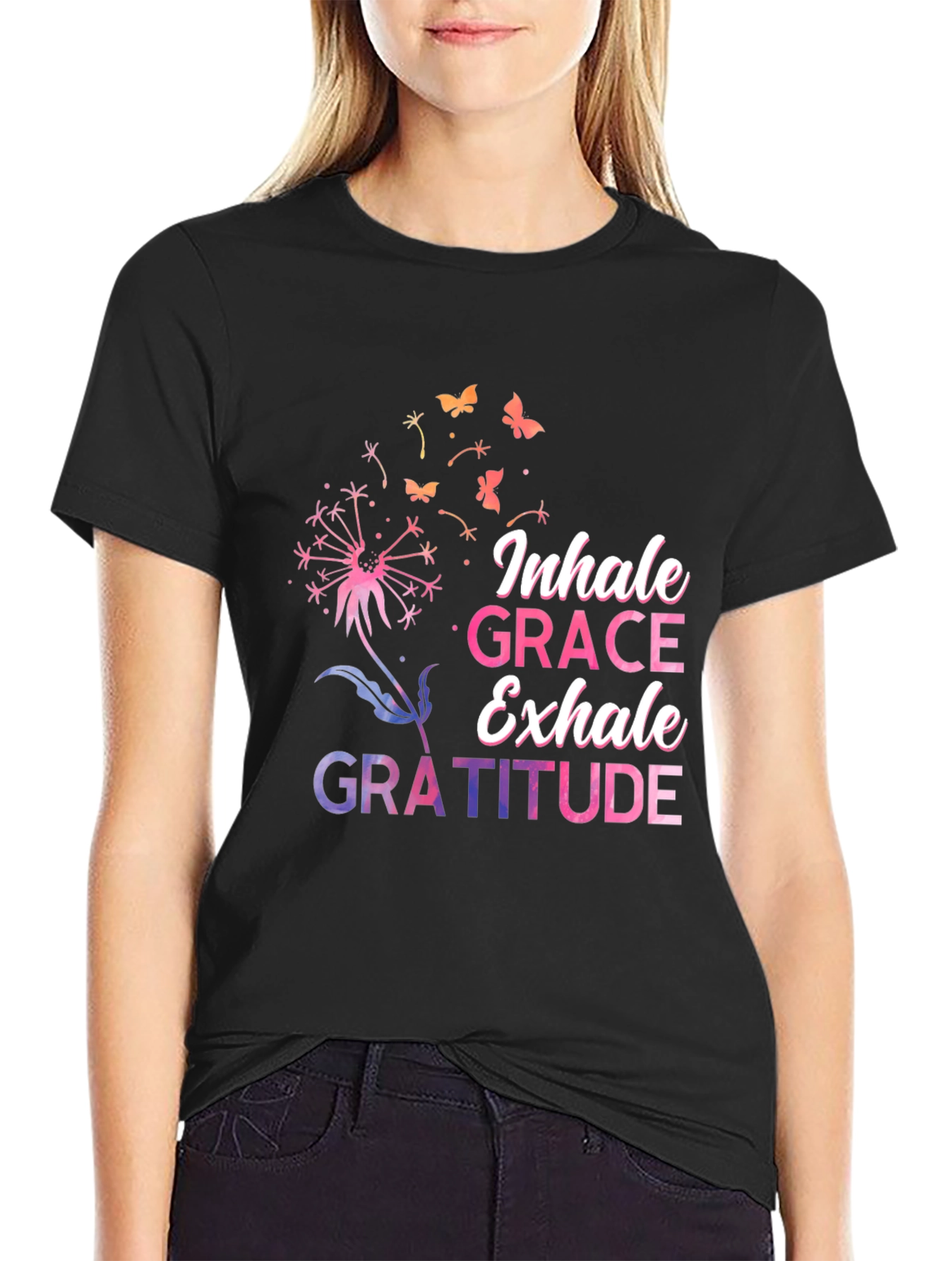 Inhale Grace Exhale Gratitude Black T-Shirt