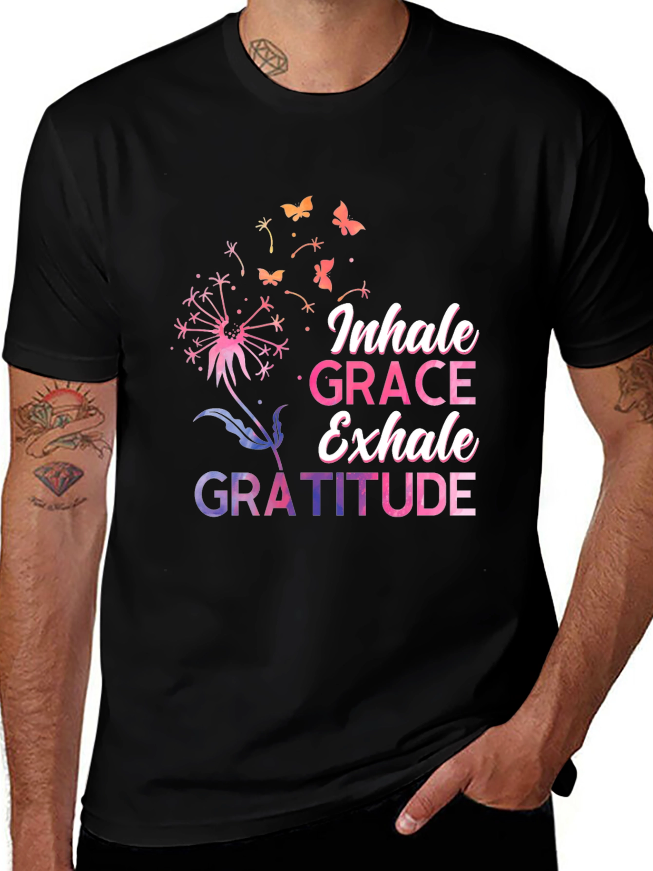Inhale Grace Exhale Gratitude Black T-Shirt