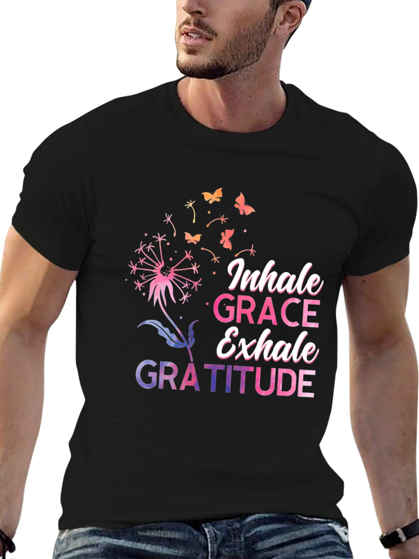 Inhale Grace Exhale Gratitude Black T-Shirt