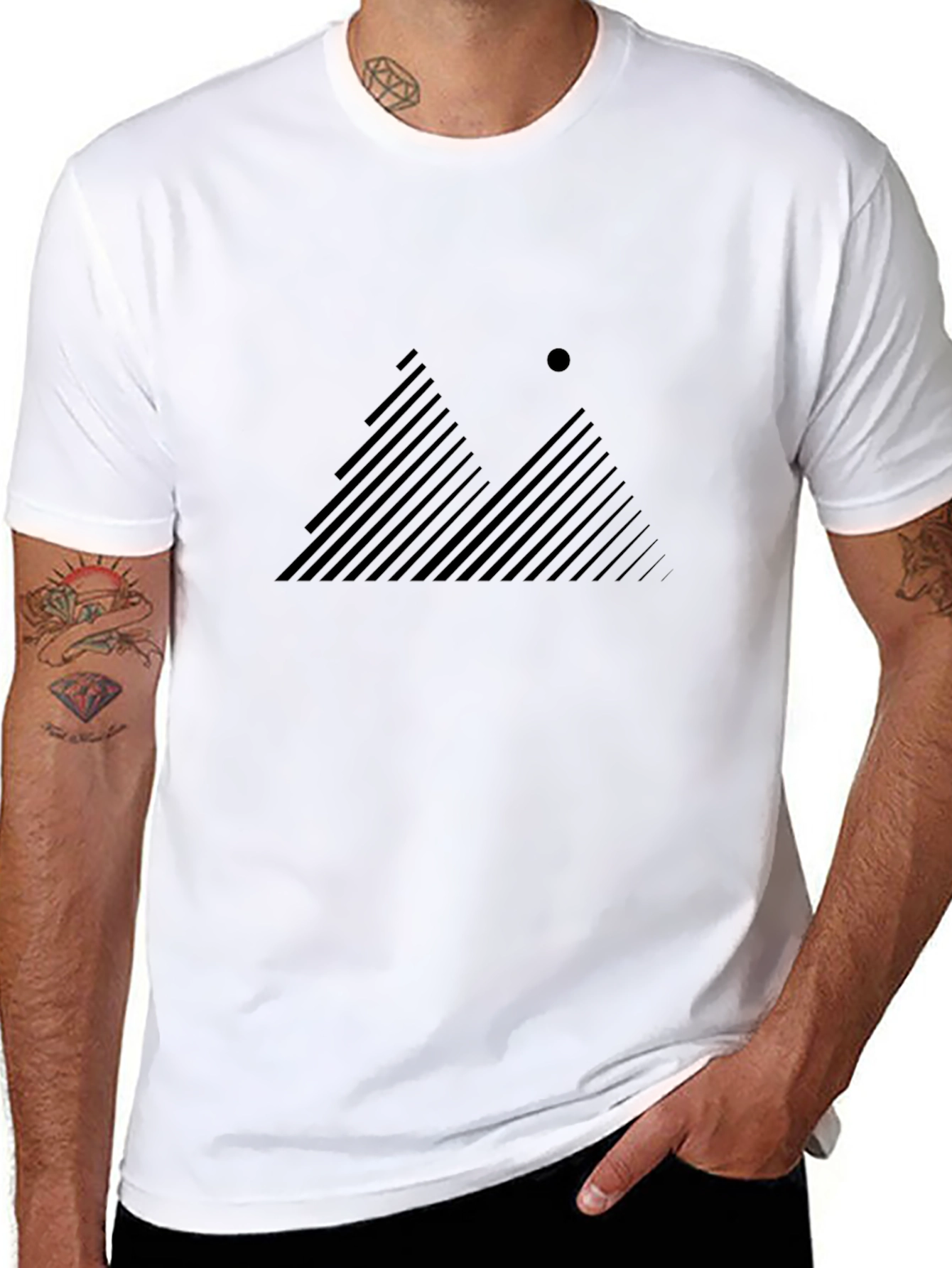 Modern Mountain Line Art Graphic Tee - Black