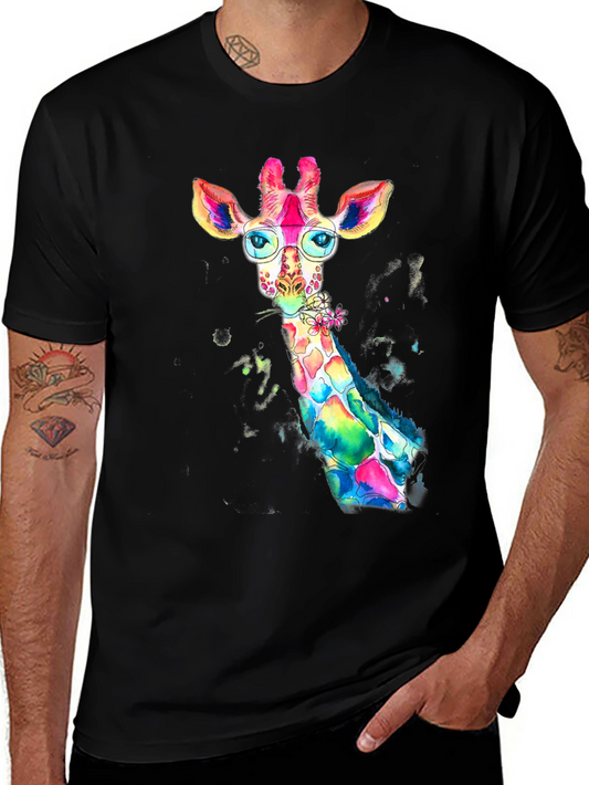 Rainbow Giraffe Graphic Tee - Quirky Animal Design