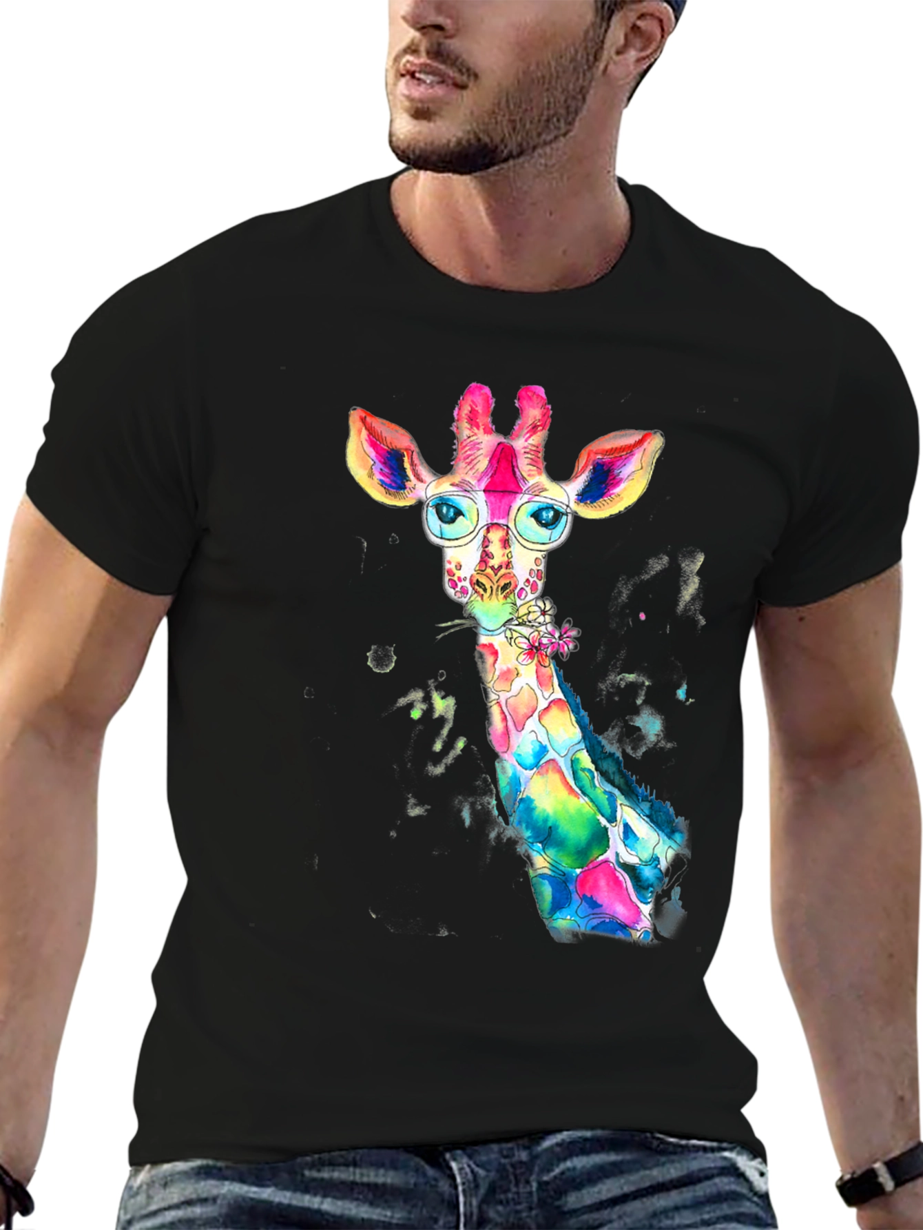 Rainbow Giraffe Graphic Tee - Quirky Animal Design