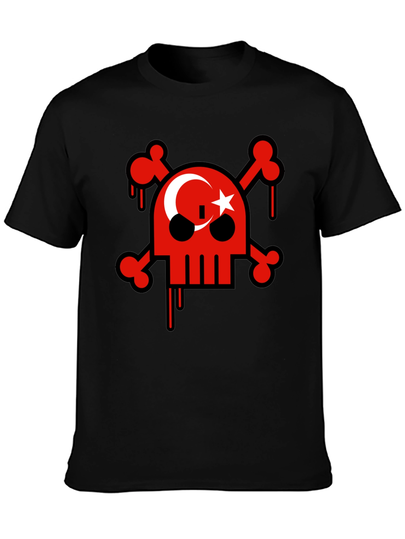 Skull and Crossbones Turkish Flag Mens Black T-Shirt