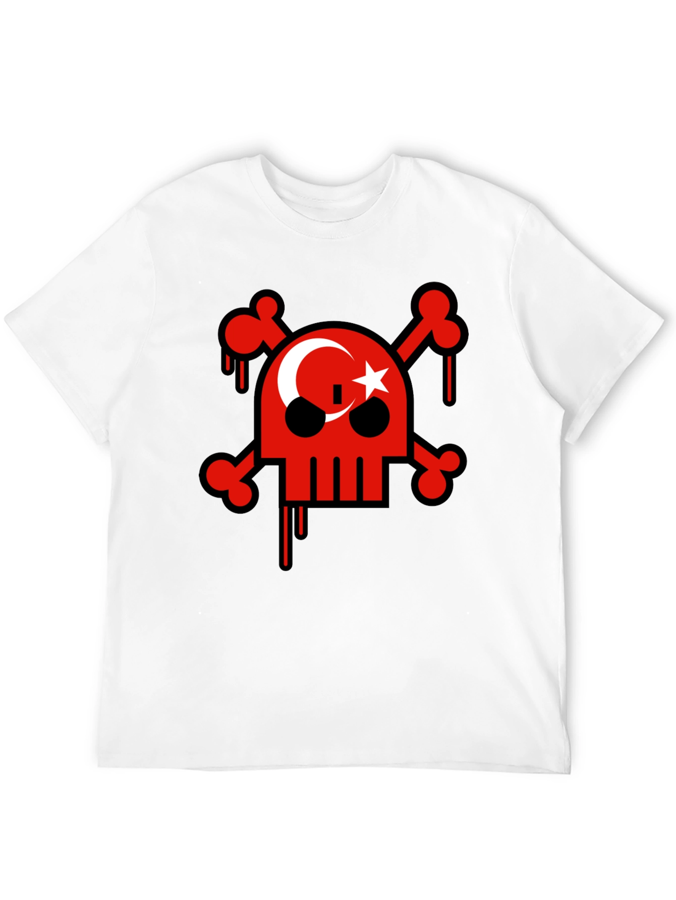 Skull and Crossbones Turkish Flag Mens Black T-Shirt