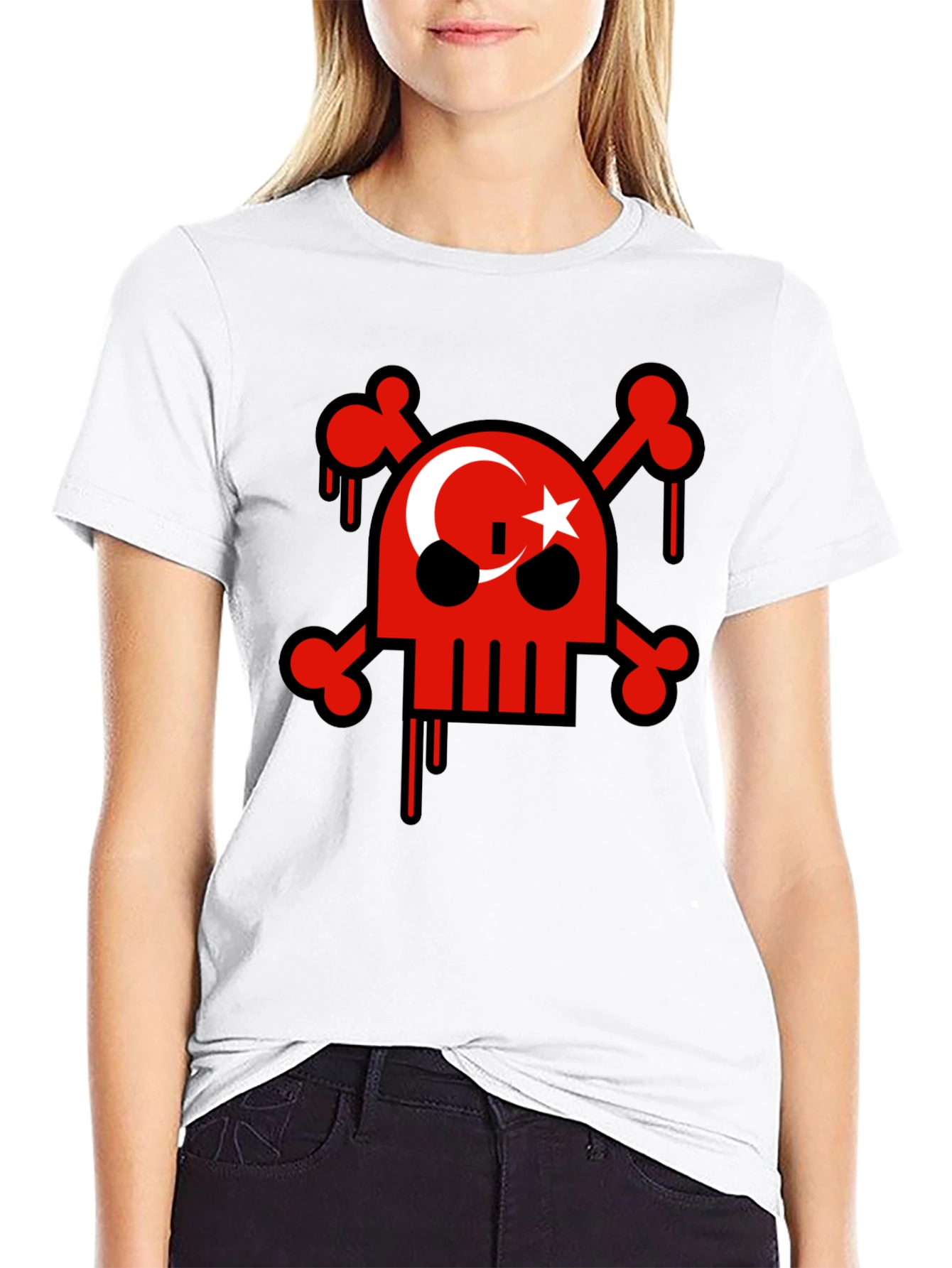 Skull and Crossbones Turkish Flag Mens Black T-Shirt