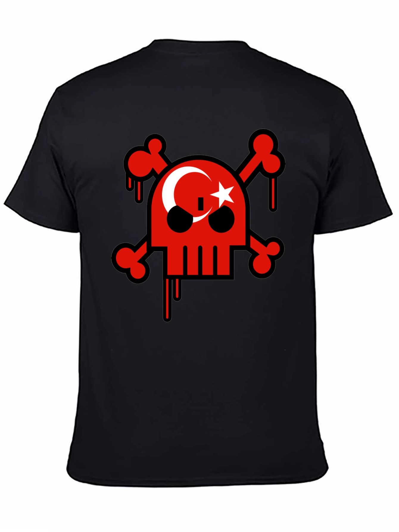 Skull and Crossbones Turkish Flag Mens Black T-Shirt