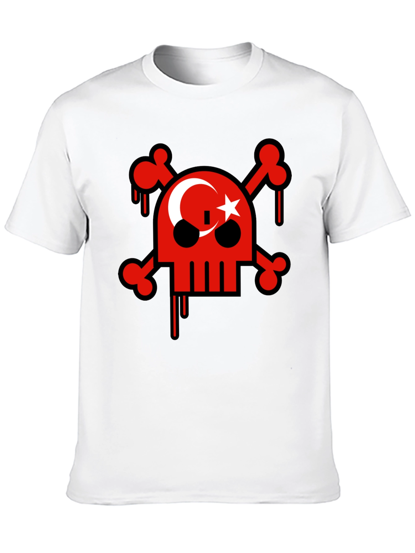Skull and Crossbones Turkish Flag Mens Black T-Shirt