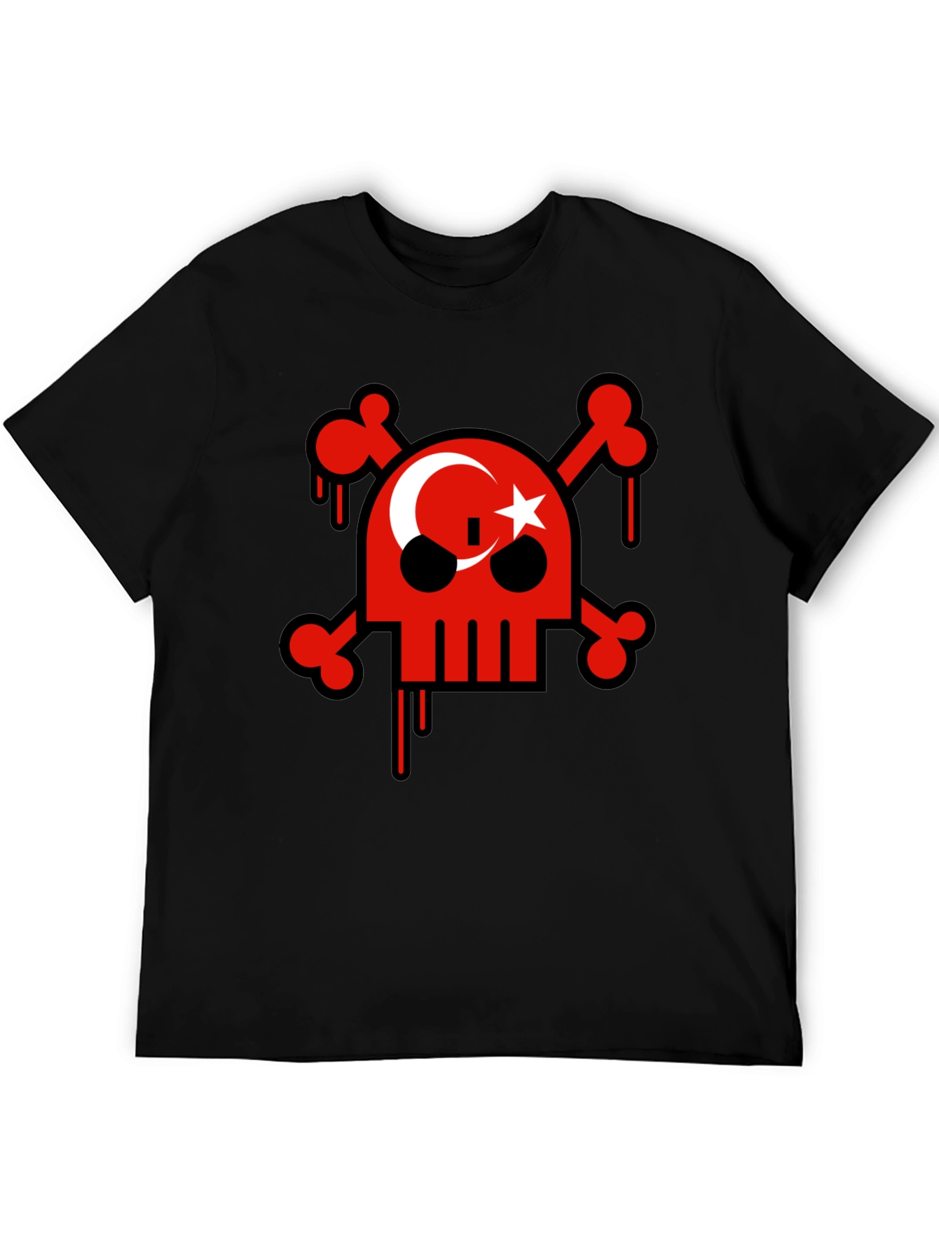 Skull and Crossbones Turkish Flag Mens Black T-Shirt