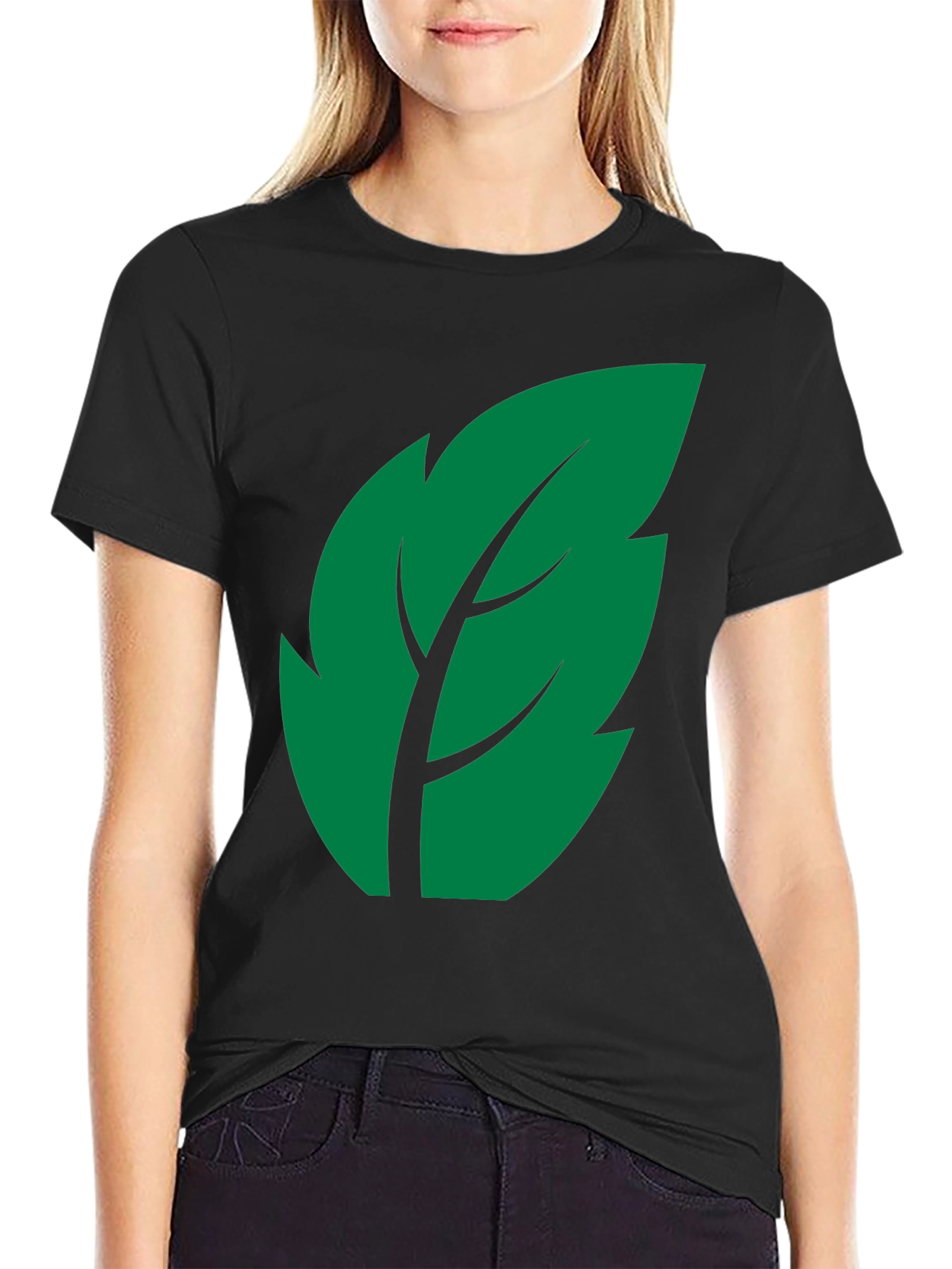 Leaf Graphic Print Black T-Shirt