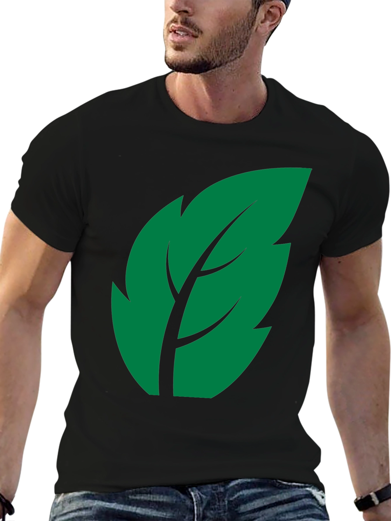 Leaf Graphic Print Black T-Shirt