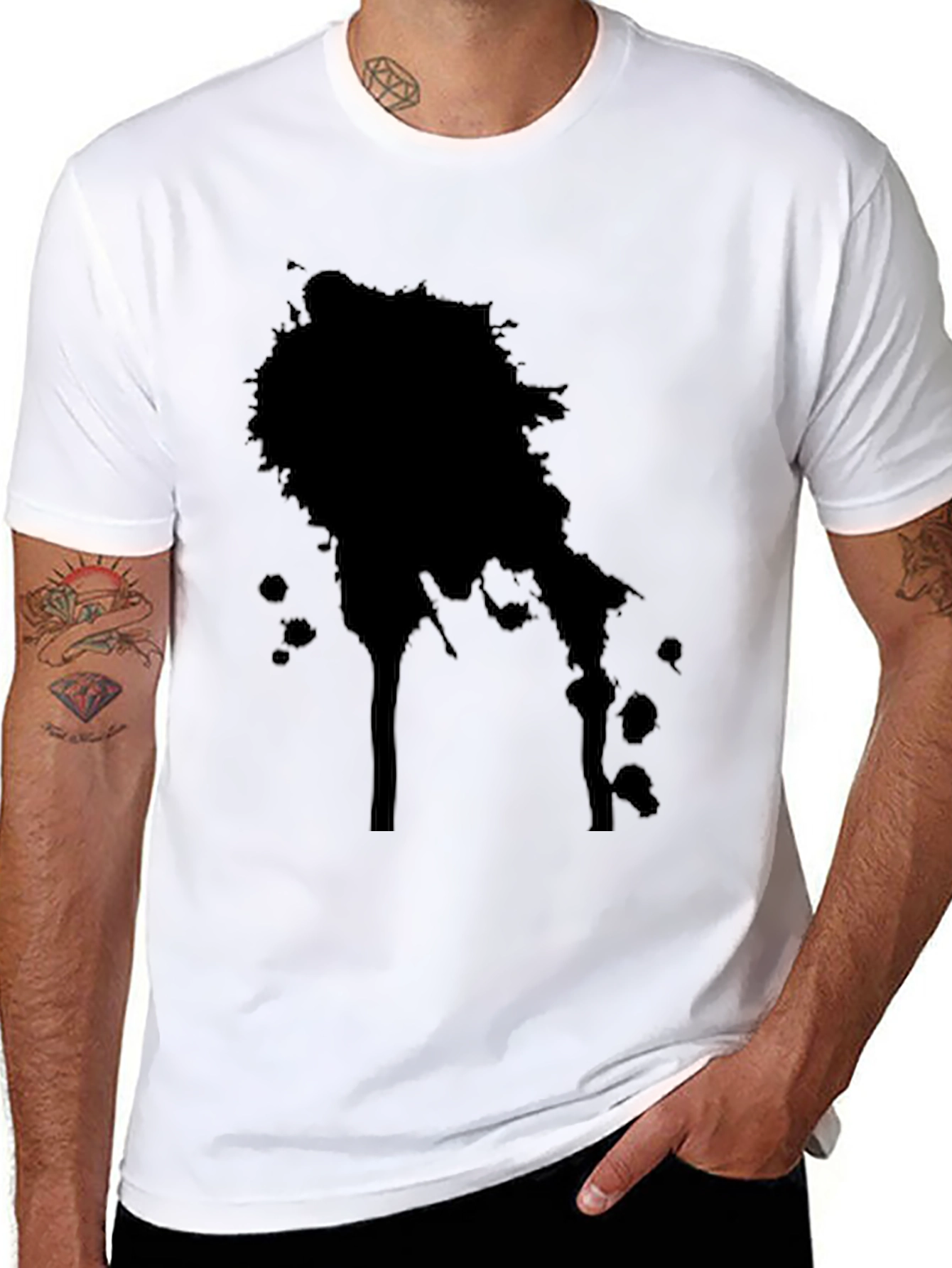 Mens Black T-Shirt with Ink Splatter Design