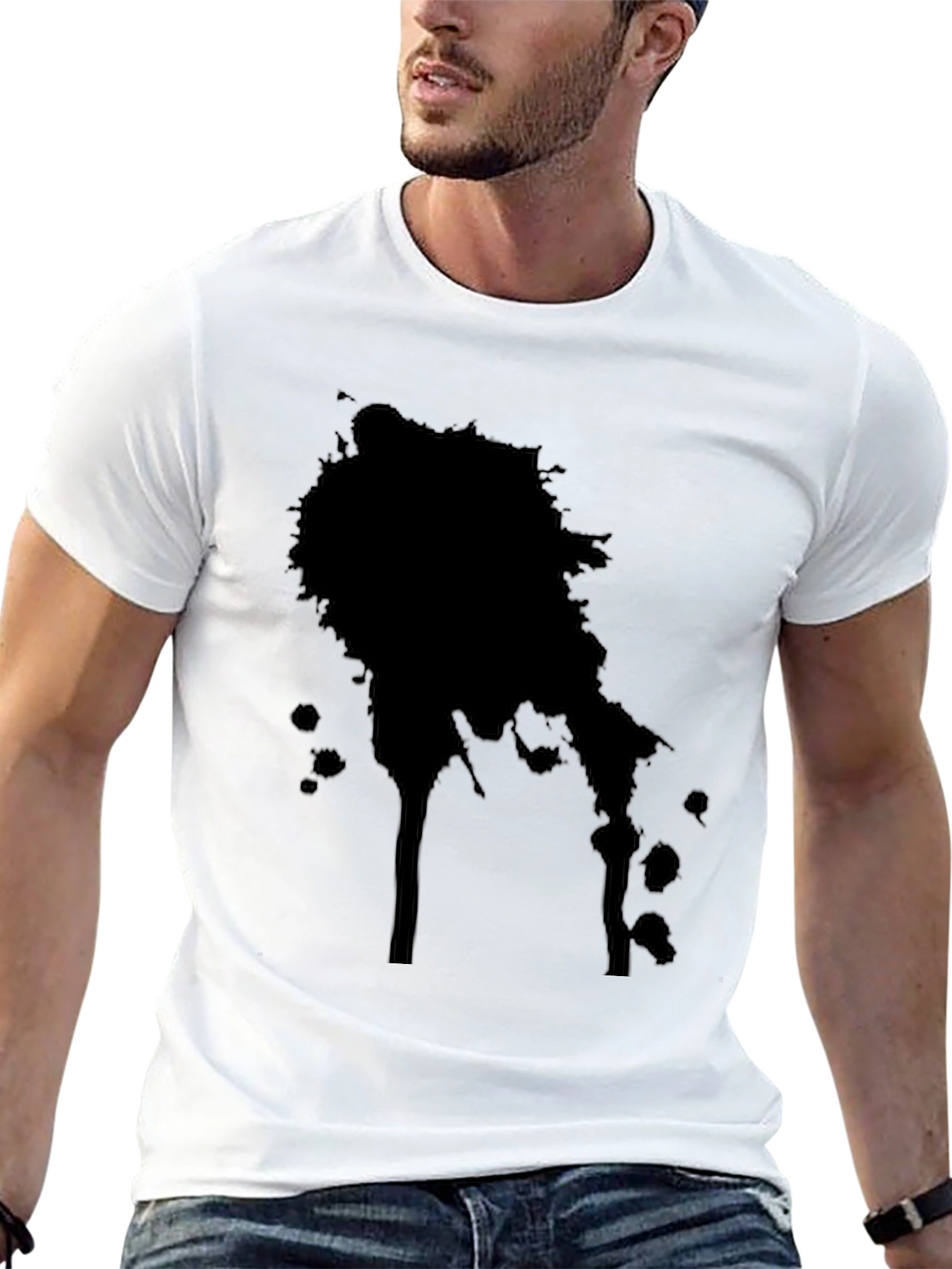 Mens Black T-Shirt with Ink Splatter Design
