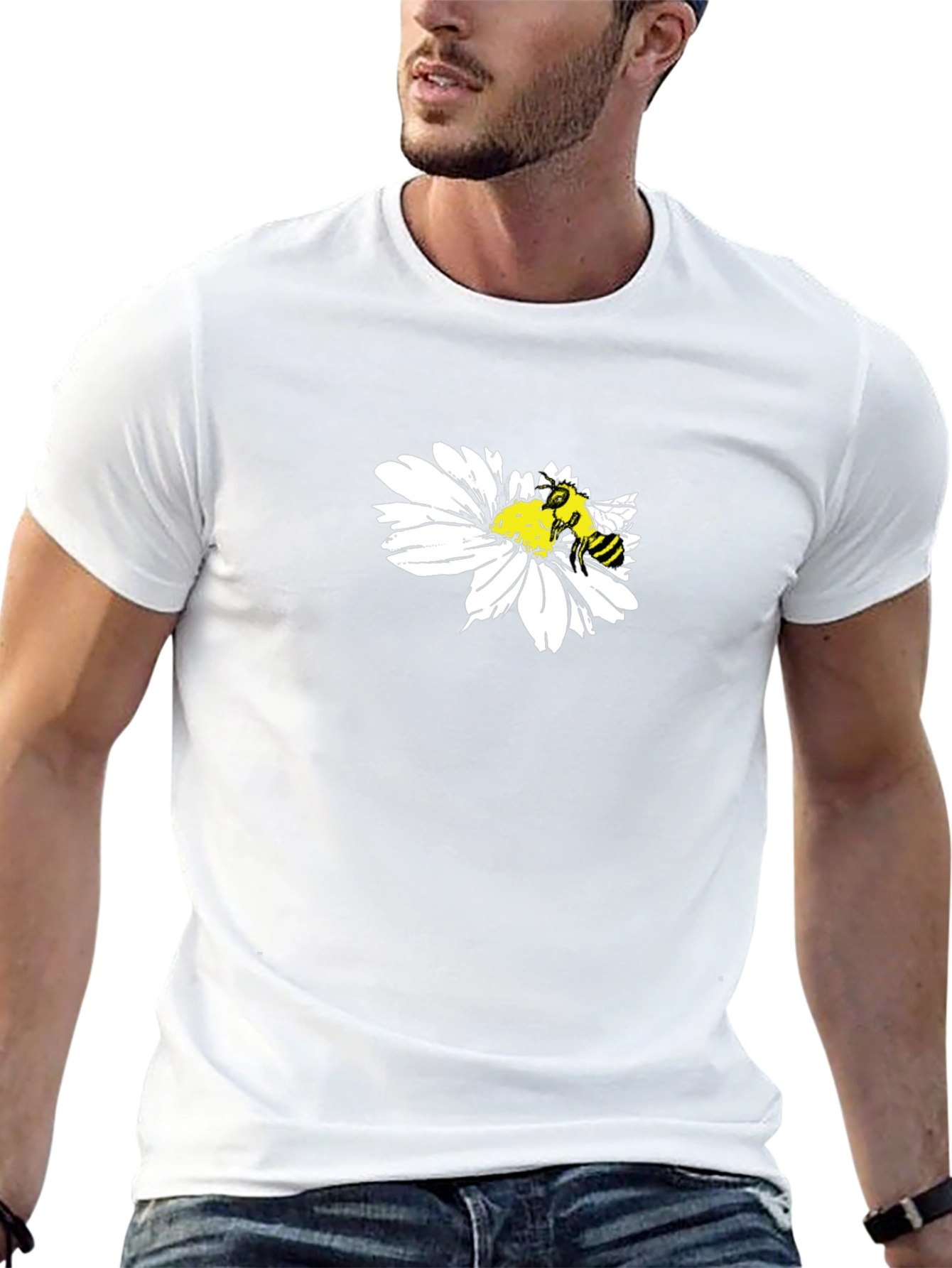 Black T-Shirt with Bee on Daisy Design