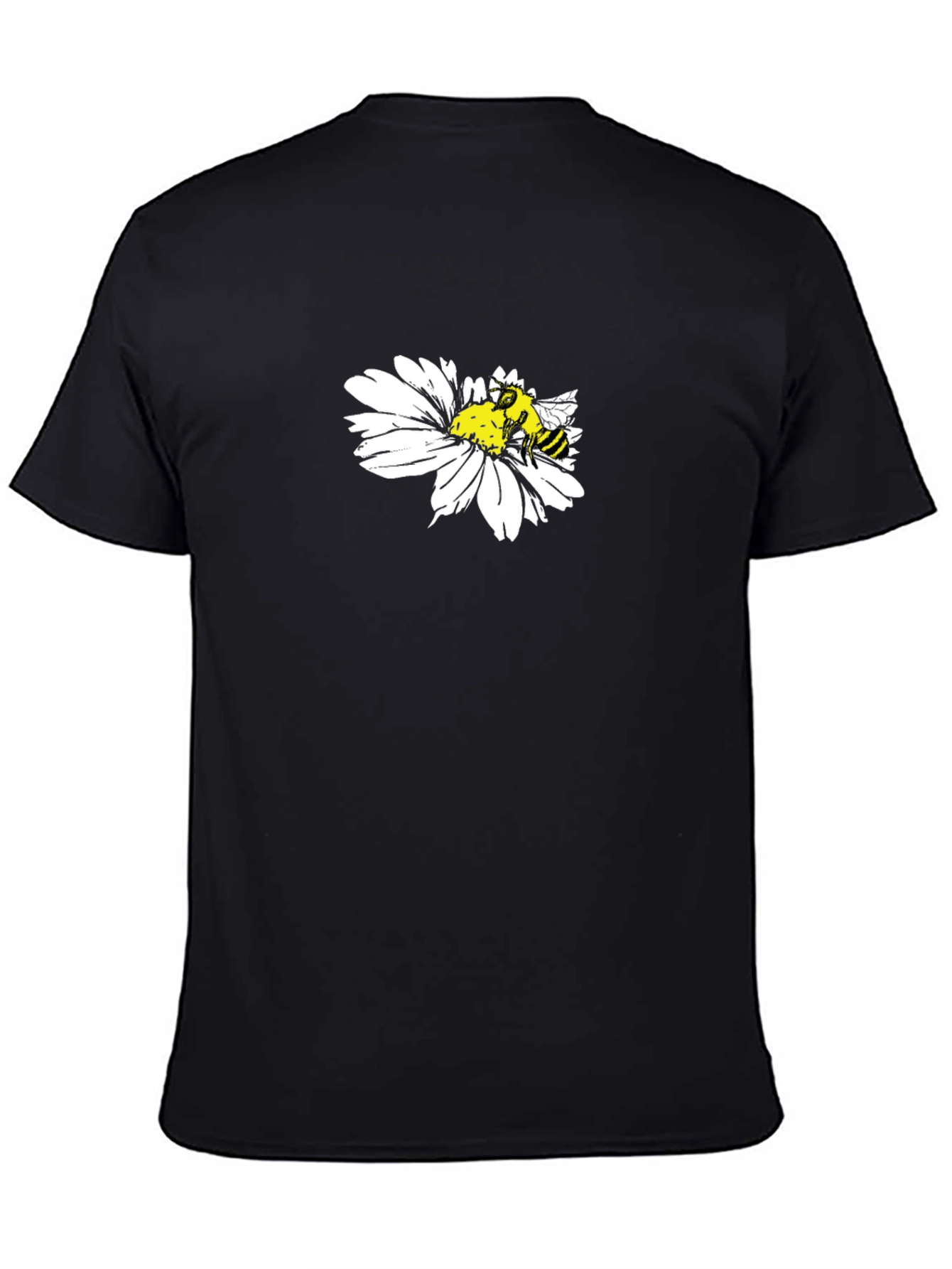 Black T-Shirt with Bee on Daisy Design