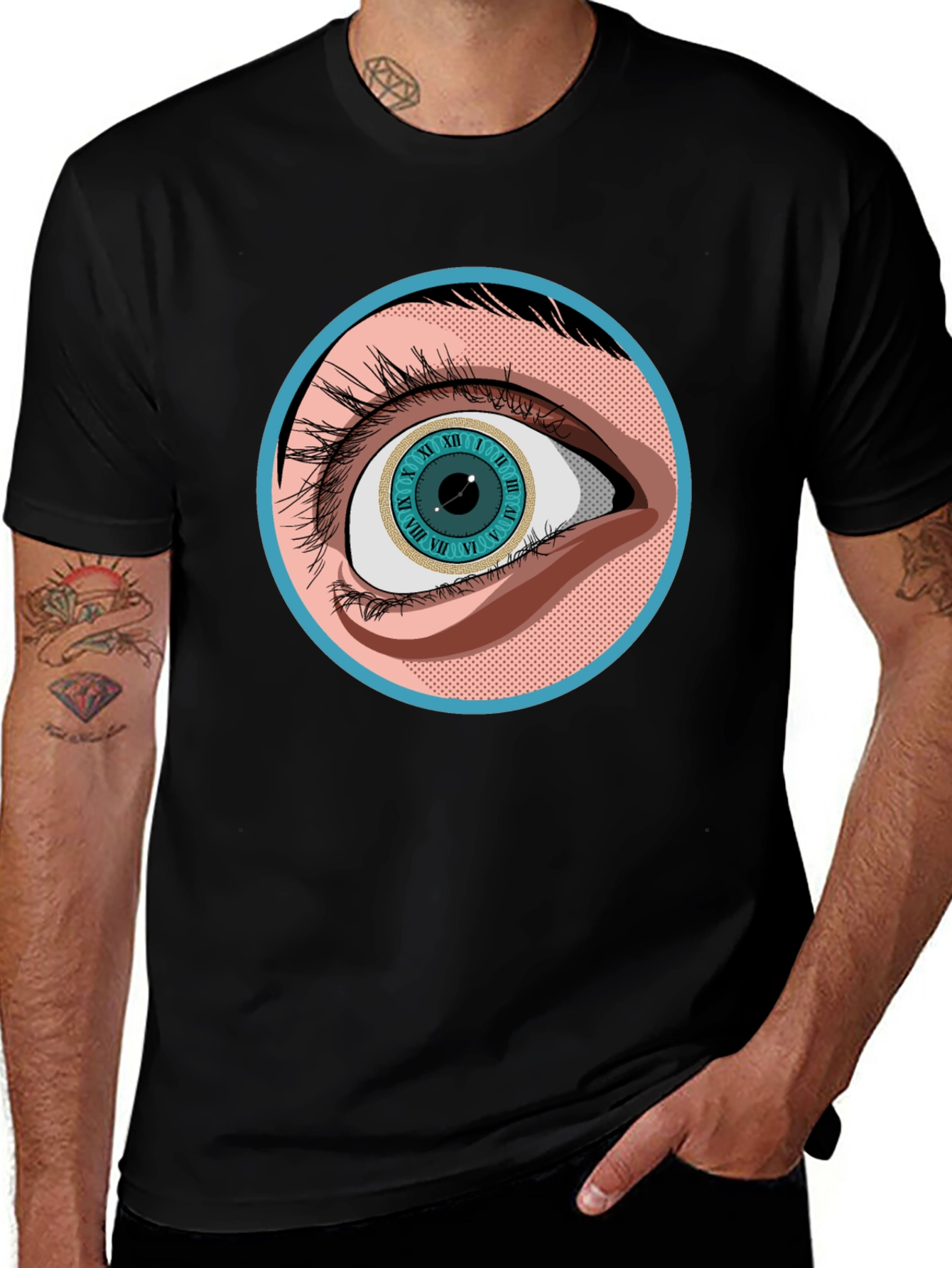 Surreal Eye Clock Graphic Tee - Unisex Black T-Shirt