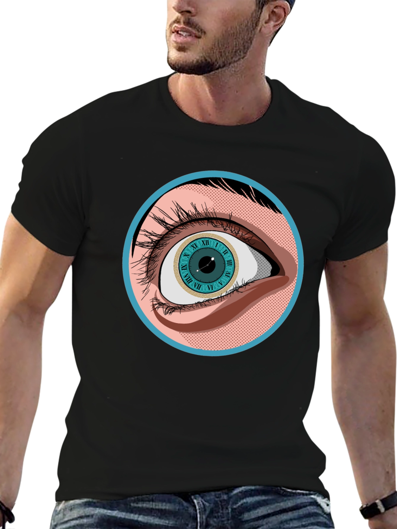 Surreal Eye Clock Graphic Tee - Unisex Black T-Shirt