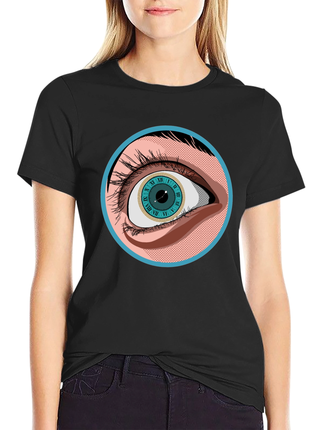Surreal Eye Clock Graphic Tee - Unisex Black T-Shirt