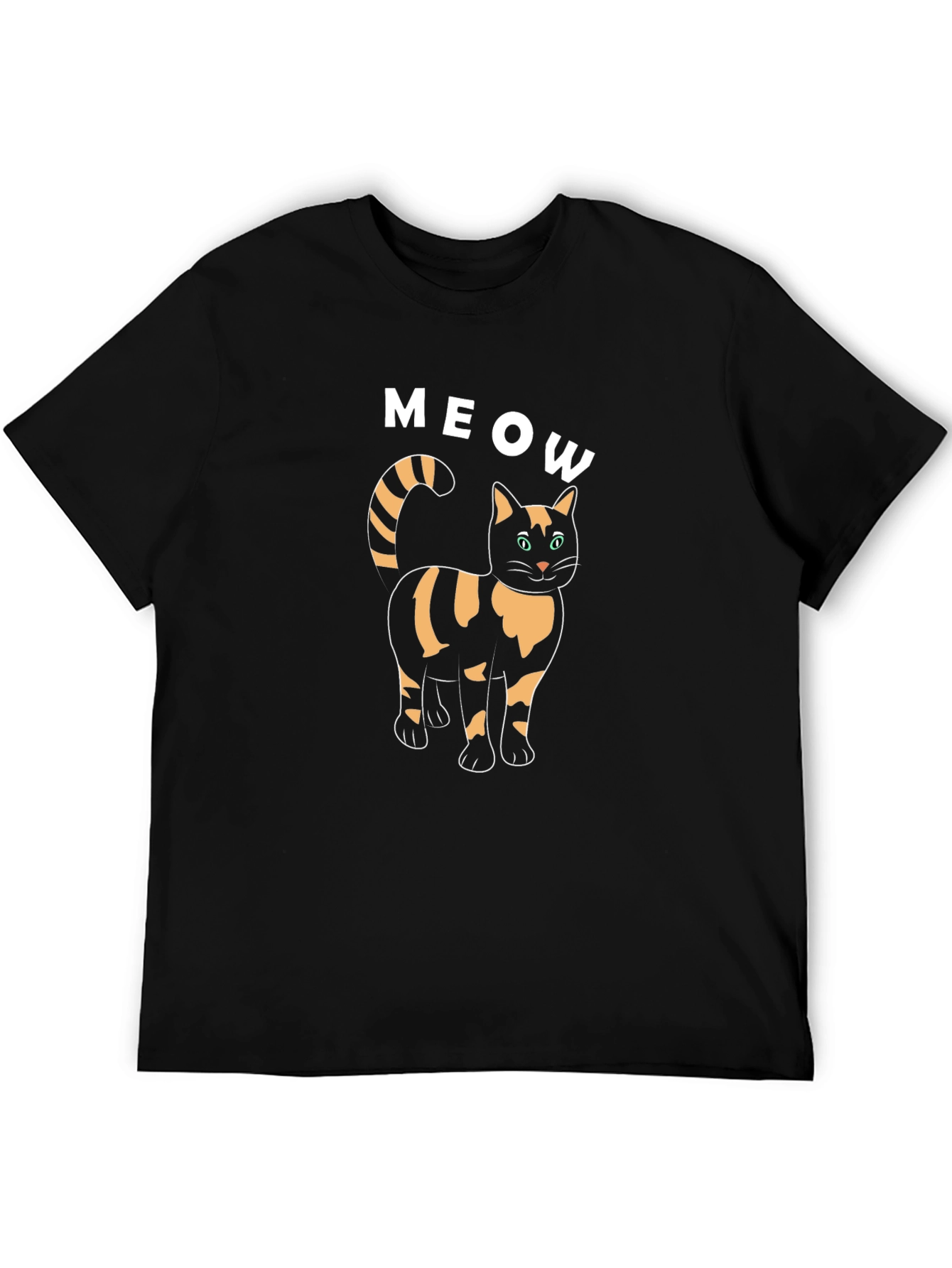 Meow Cat Graphic Tee - Black Cotton T-Shirt