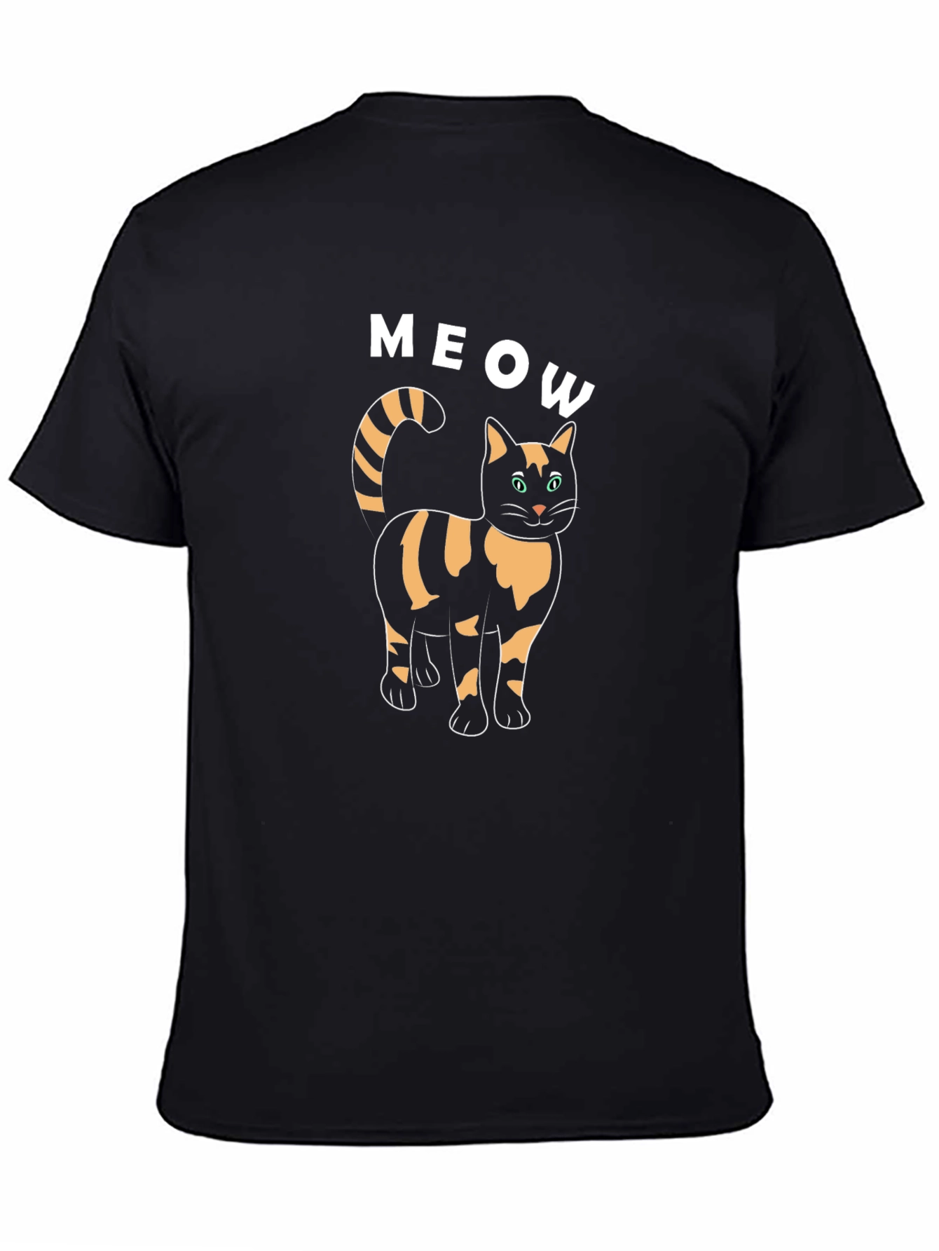 Meow Cat Graphic Tee - Black Cotton T-Shirt