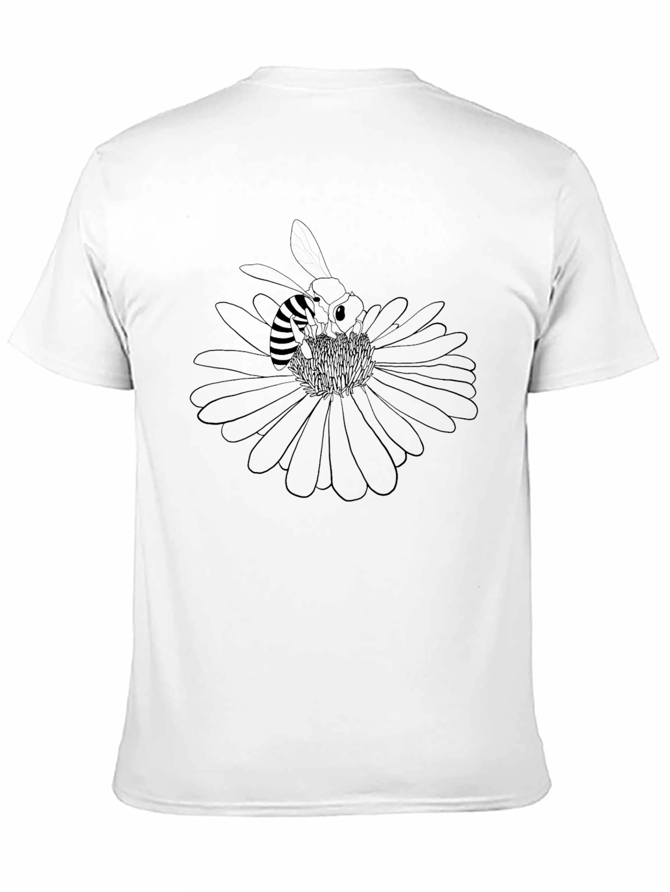 Bee on Flower Graphic Tee - Black Cotton T-Shirt