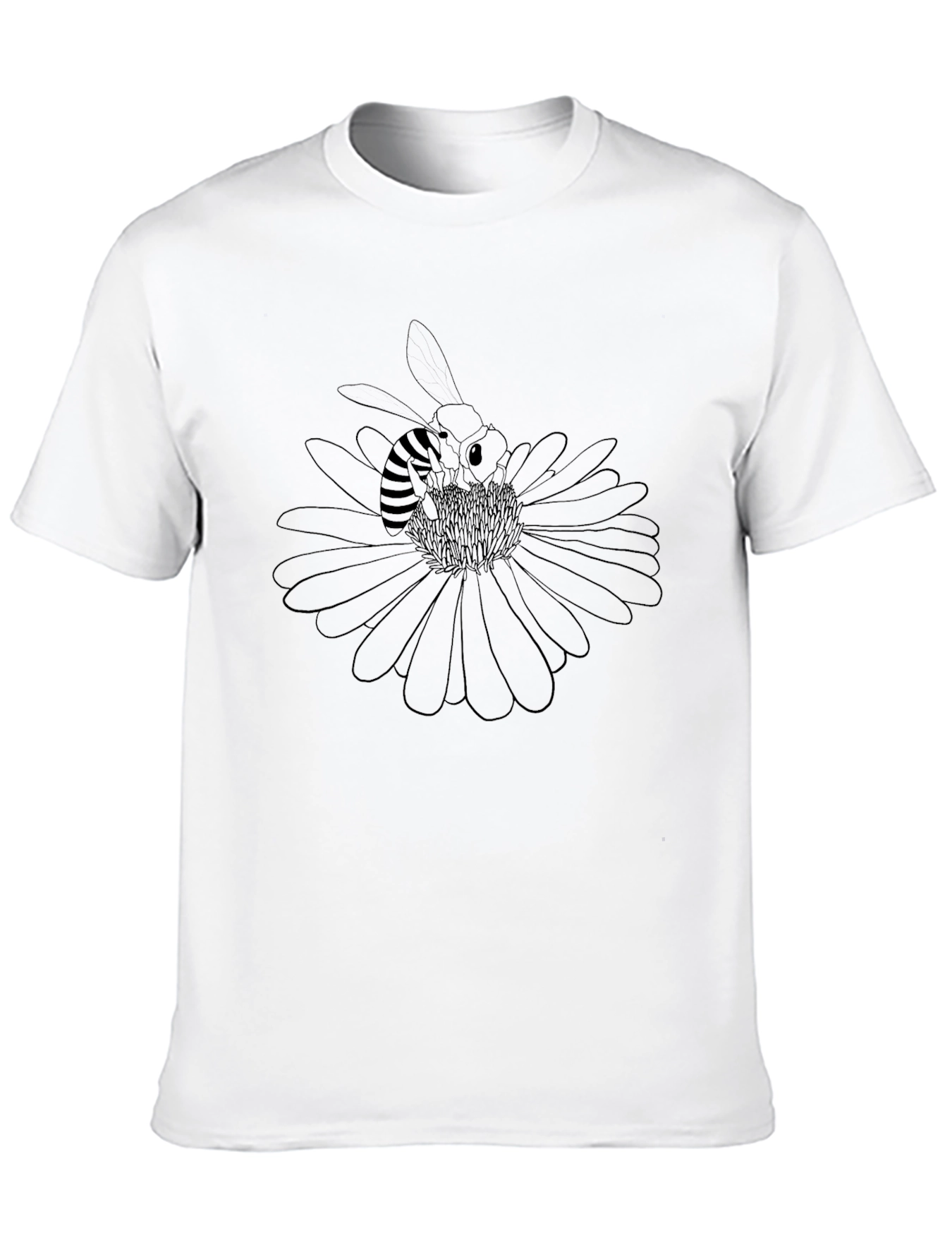 Bee on Flower Graphic Tee - Black Cotton T-Shirt