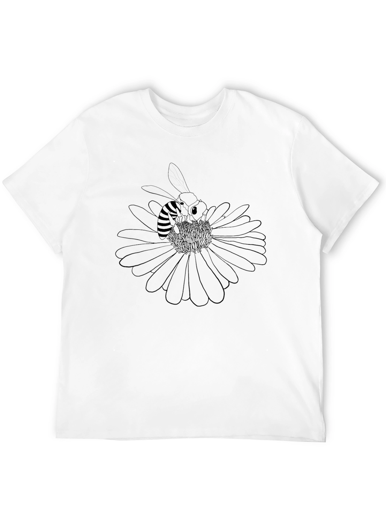 Bee on Flower Graphic Tee - Black Cotton T-Shirt