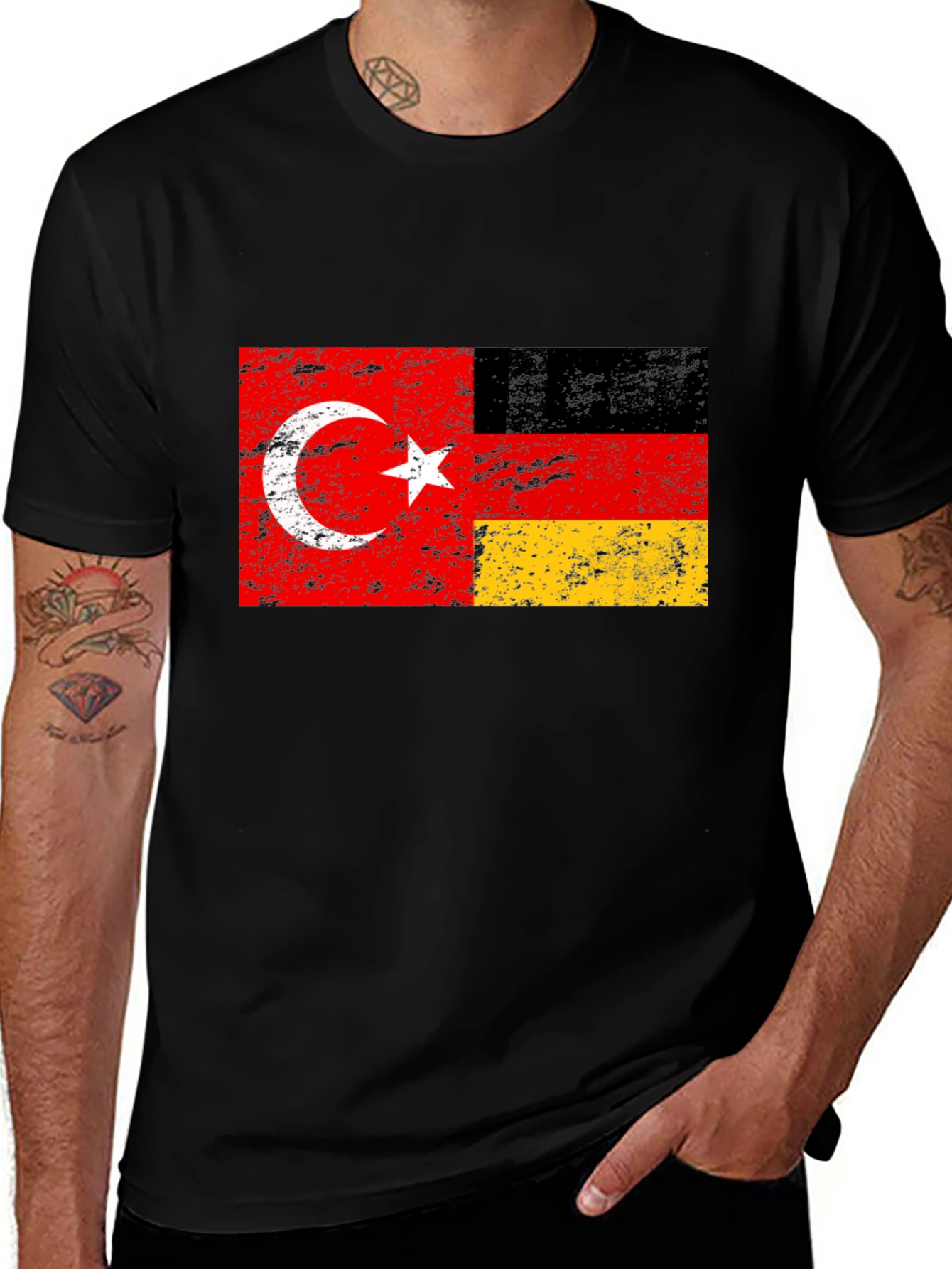 Turkey Germany Flag Black Graphic Tee