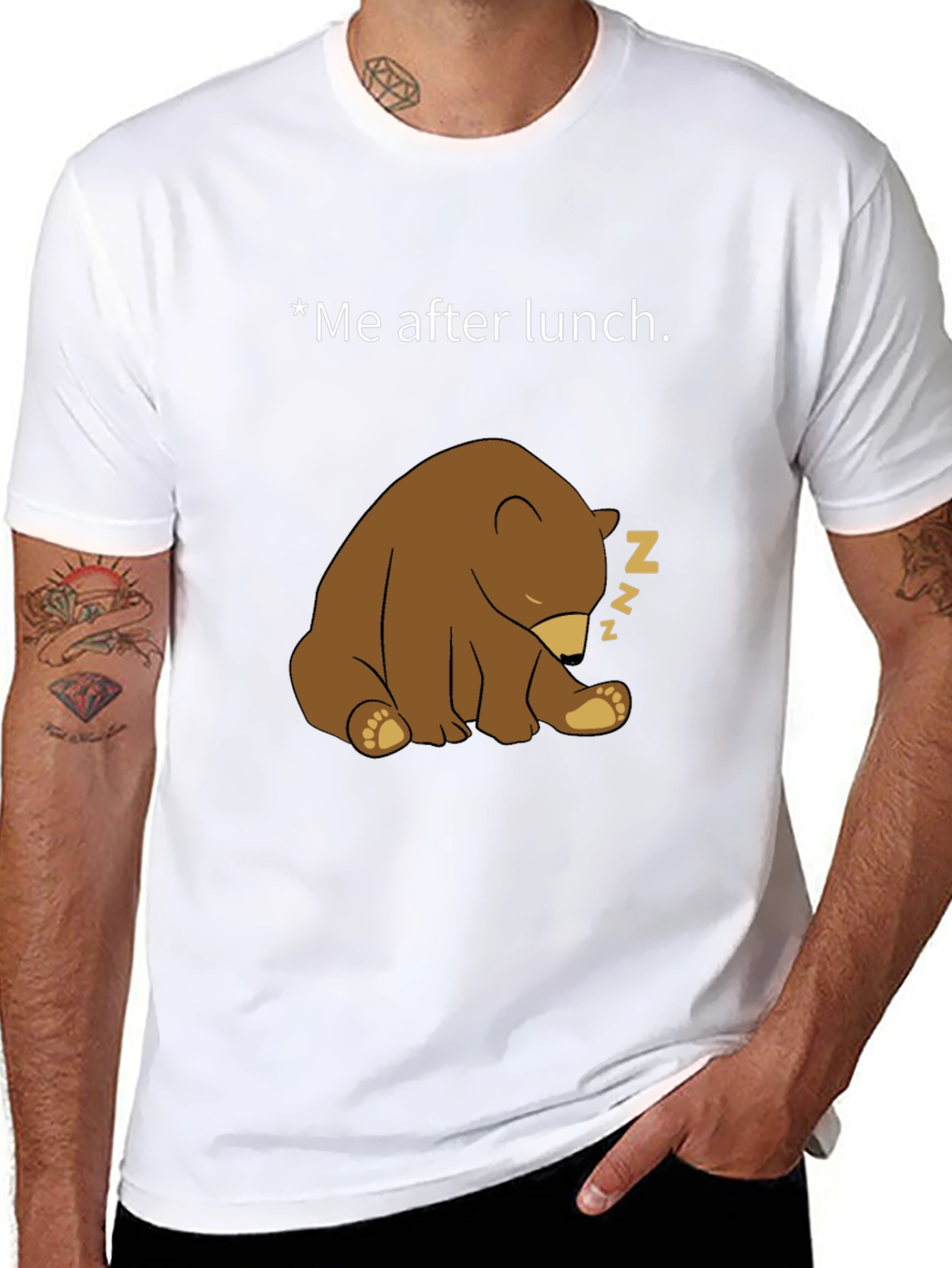Funny Sleeping Bear Graphic Tee - Me After Lunch