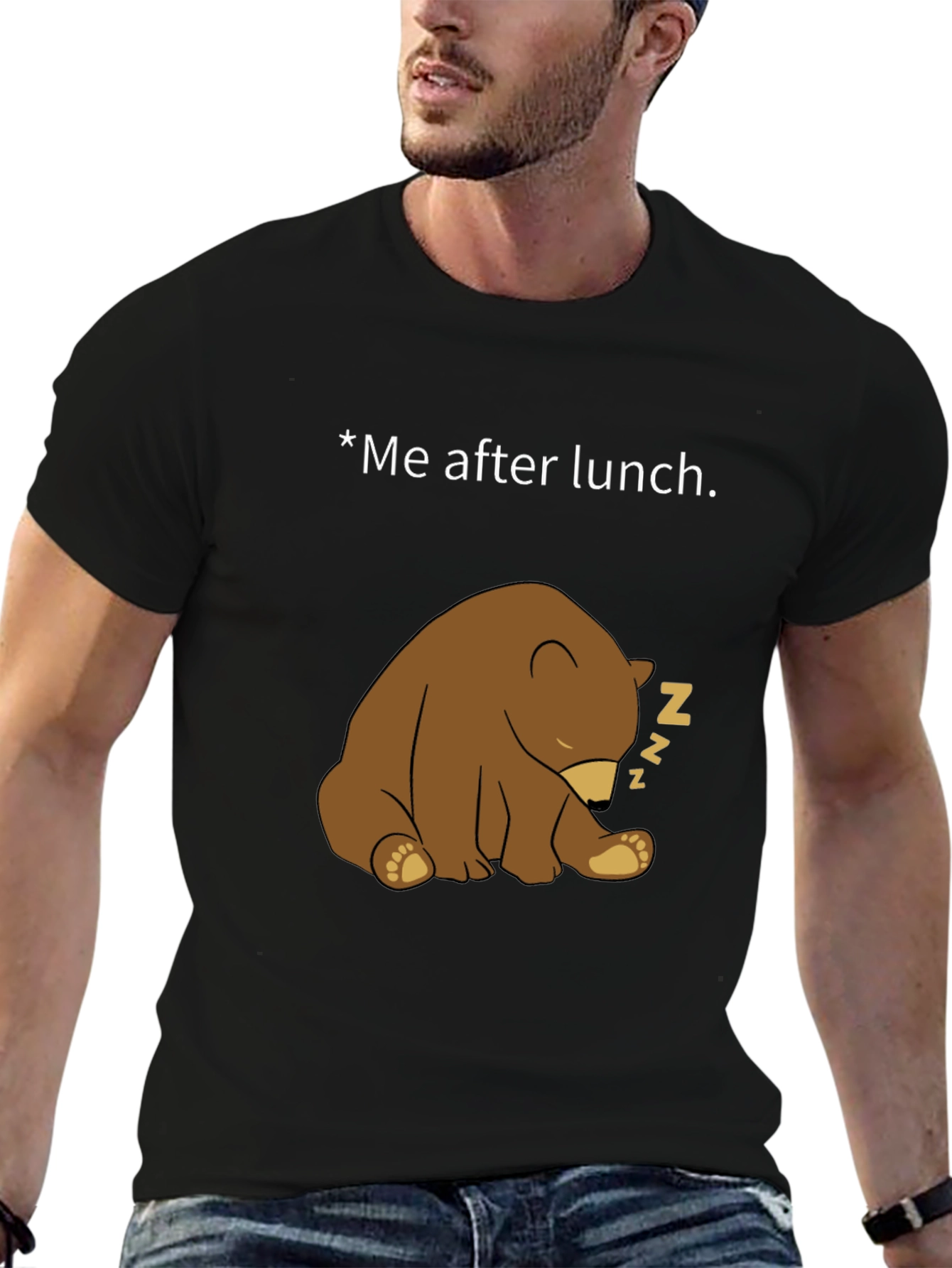 Funny Sleeping Bear Graphic Tee - Me After Lunch