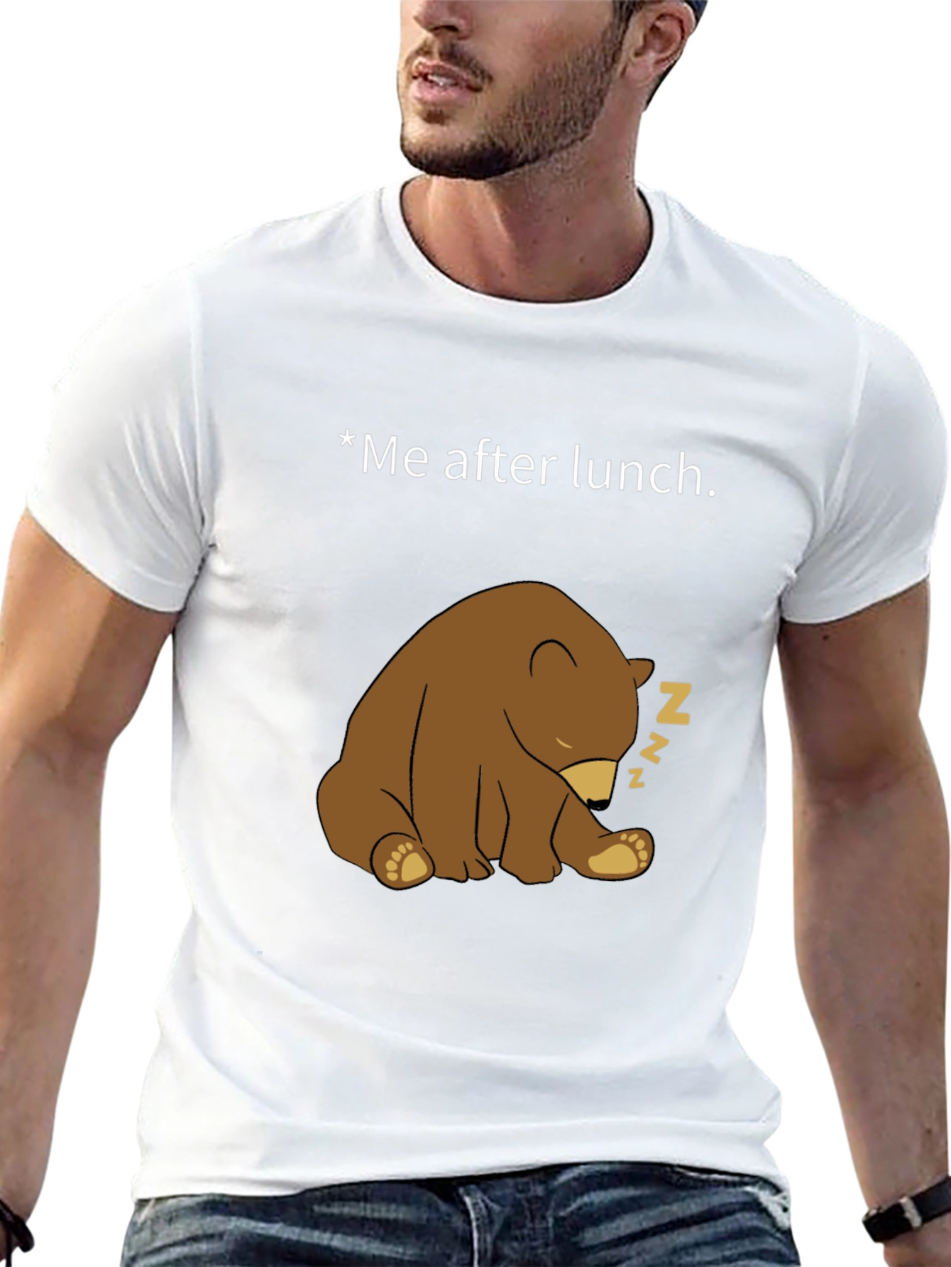 Funny Sleeping Bear Graphic Tee - Me After Lunch