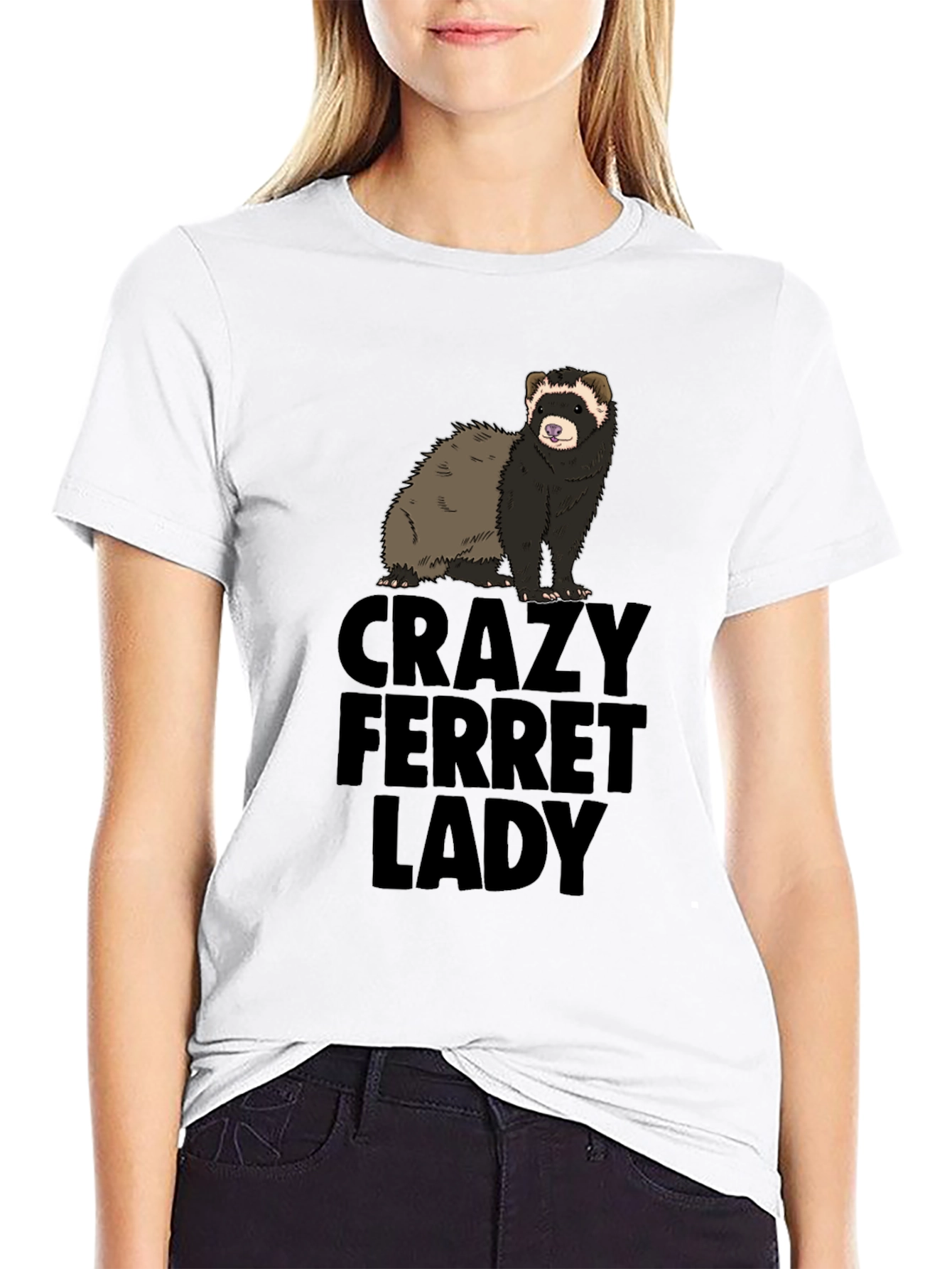 Crazy Ferret Lady Graphic T-Shirt - Novelty Tee