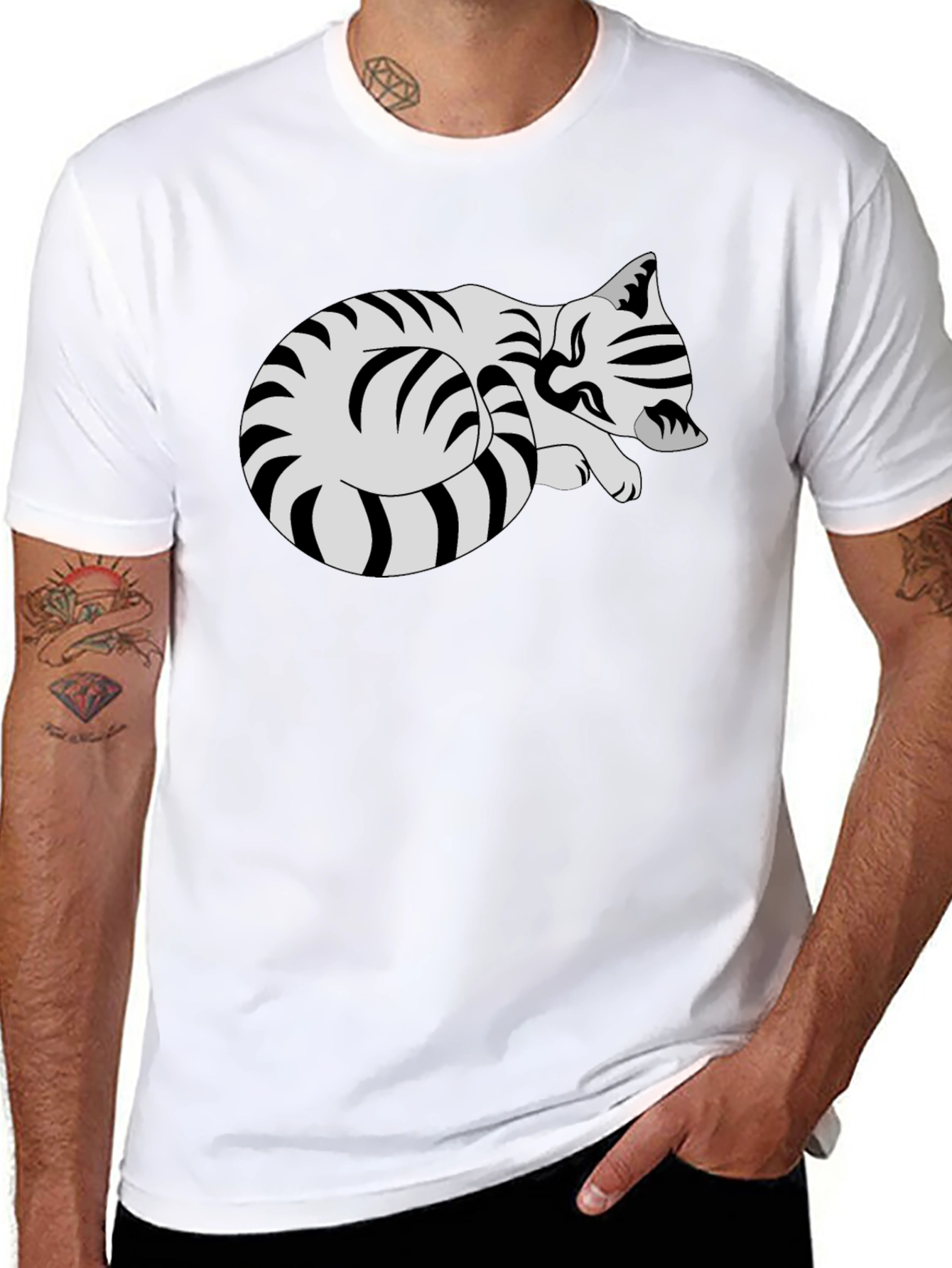 Striped Cat Graphic Tee - Comfy Casual Style