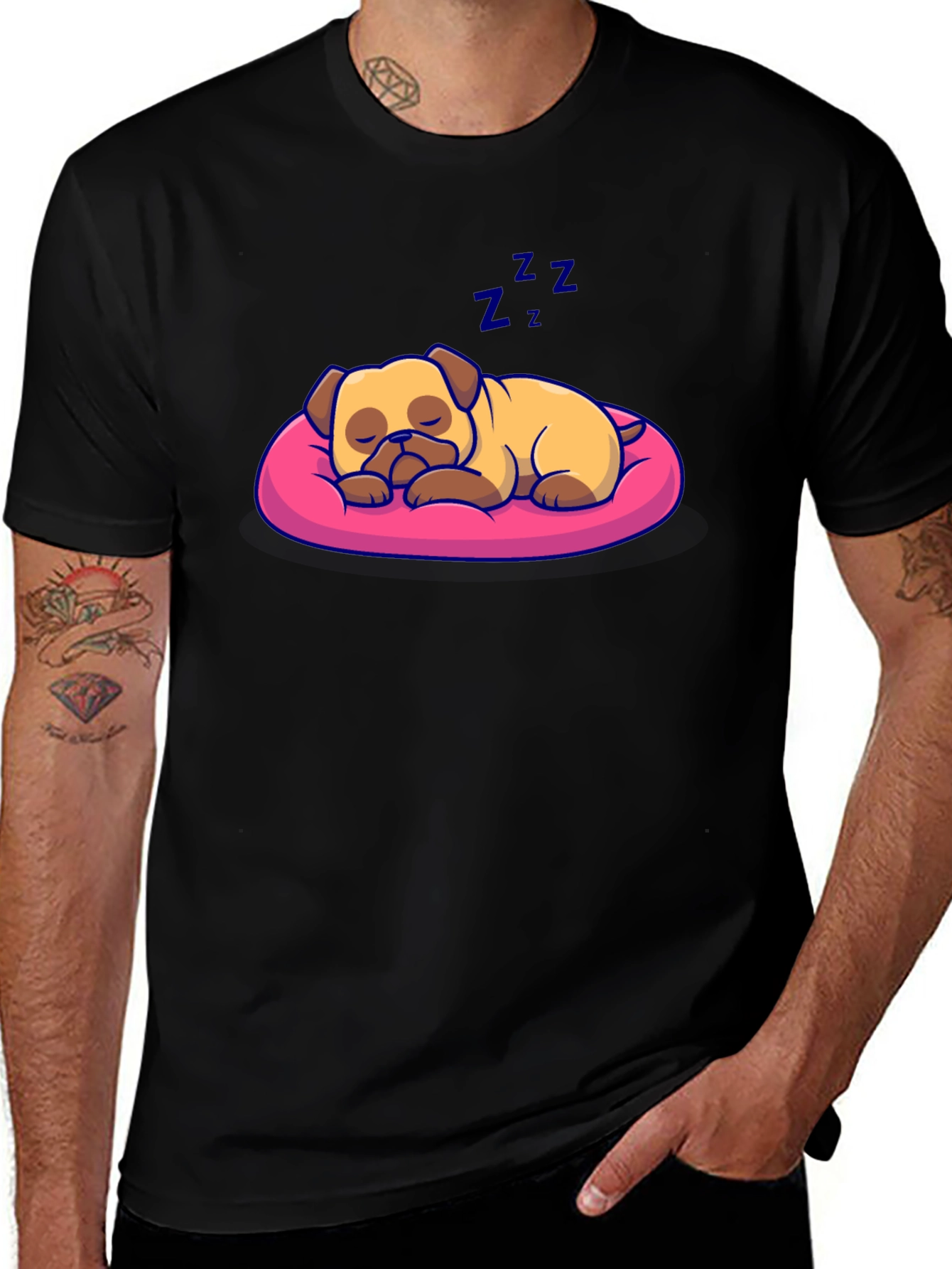 Sleeping Pug Dog T-Shirt - Cute Cartoon Pet Tee