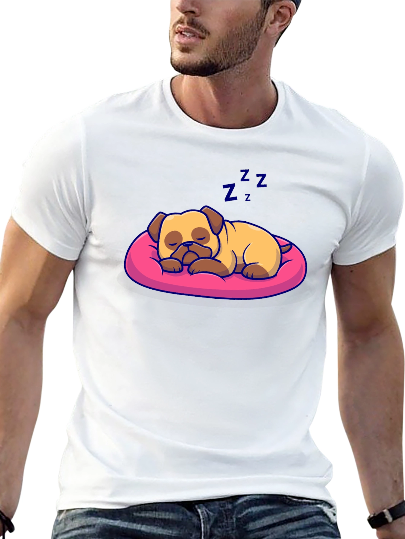 Sleeping Pug Dog T-Shirt - Cute Cartoon Pet Tee