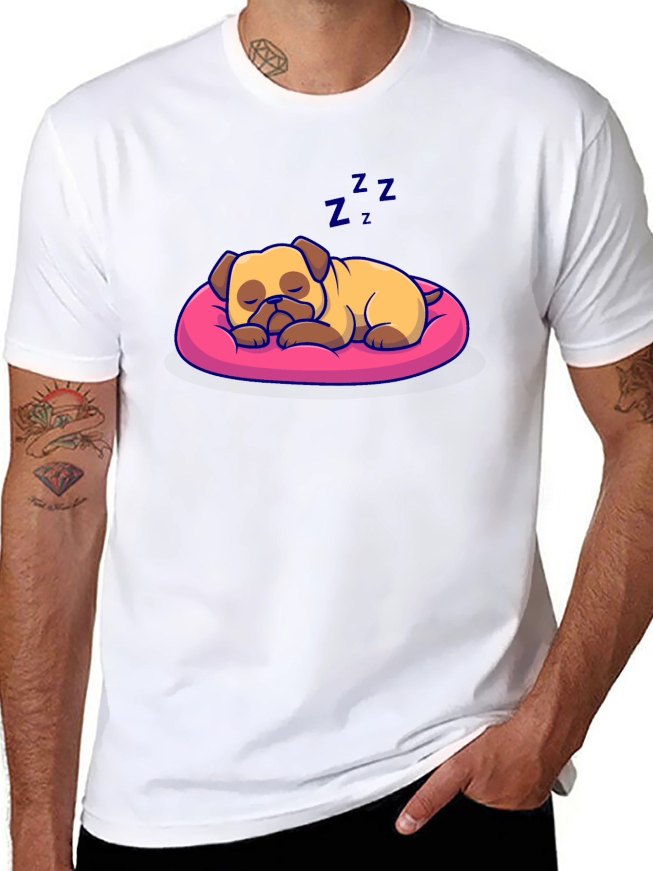 Sleeping Pug Dog T-Shirt - Cute Cartoon Pet Tee