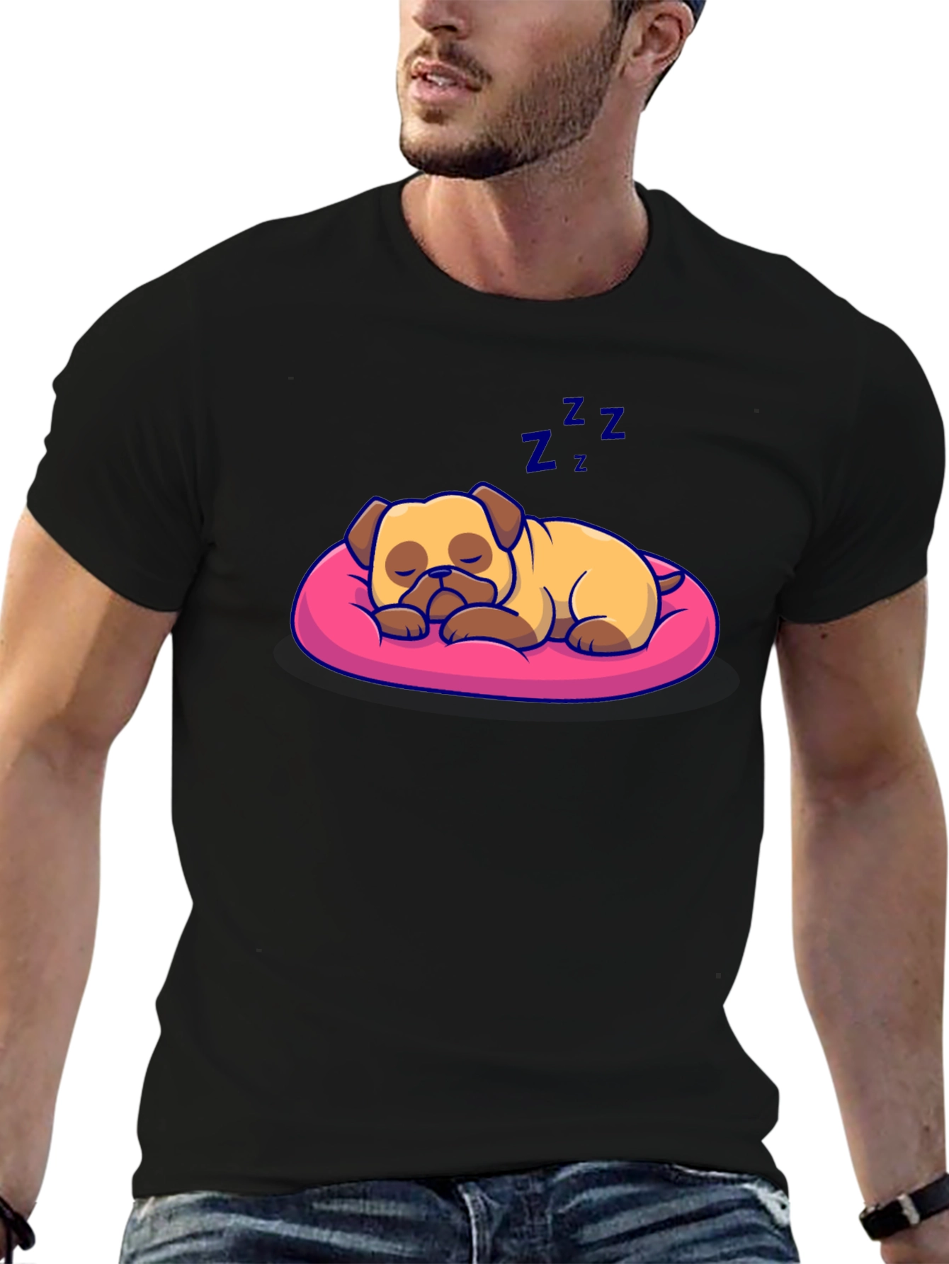 Sleeping Pug Dog T-Shirt - Cute Cartoon Pet Tee