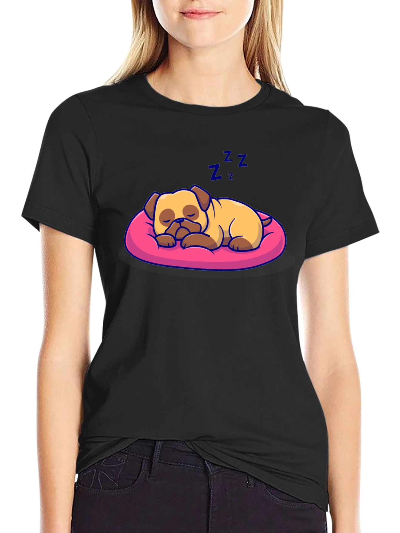 Sleeping Pug Dog T-Shirt - Cute Cartoon Pet Tee