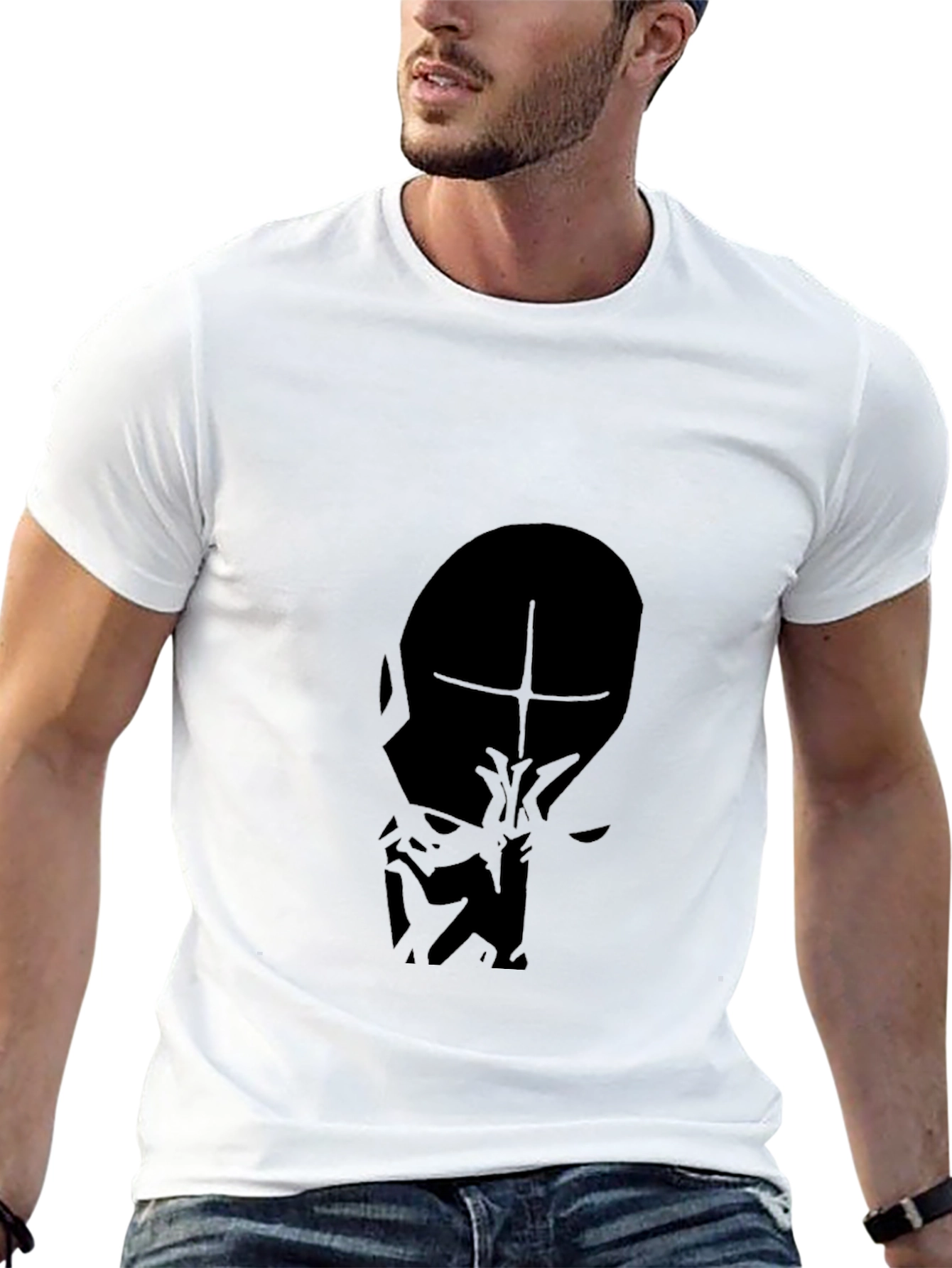 Mens Black T-Shirt - Abstract Face Graphic
