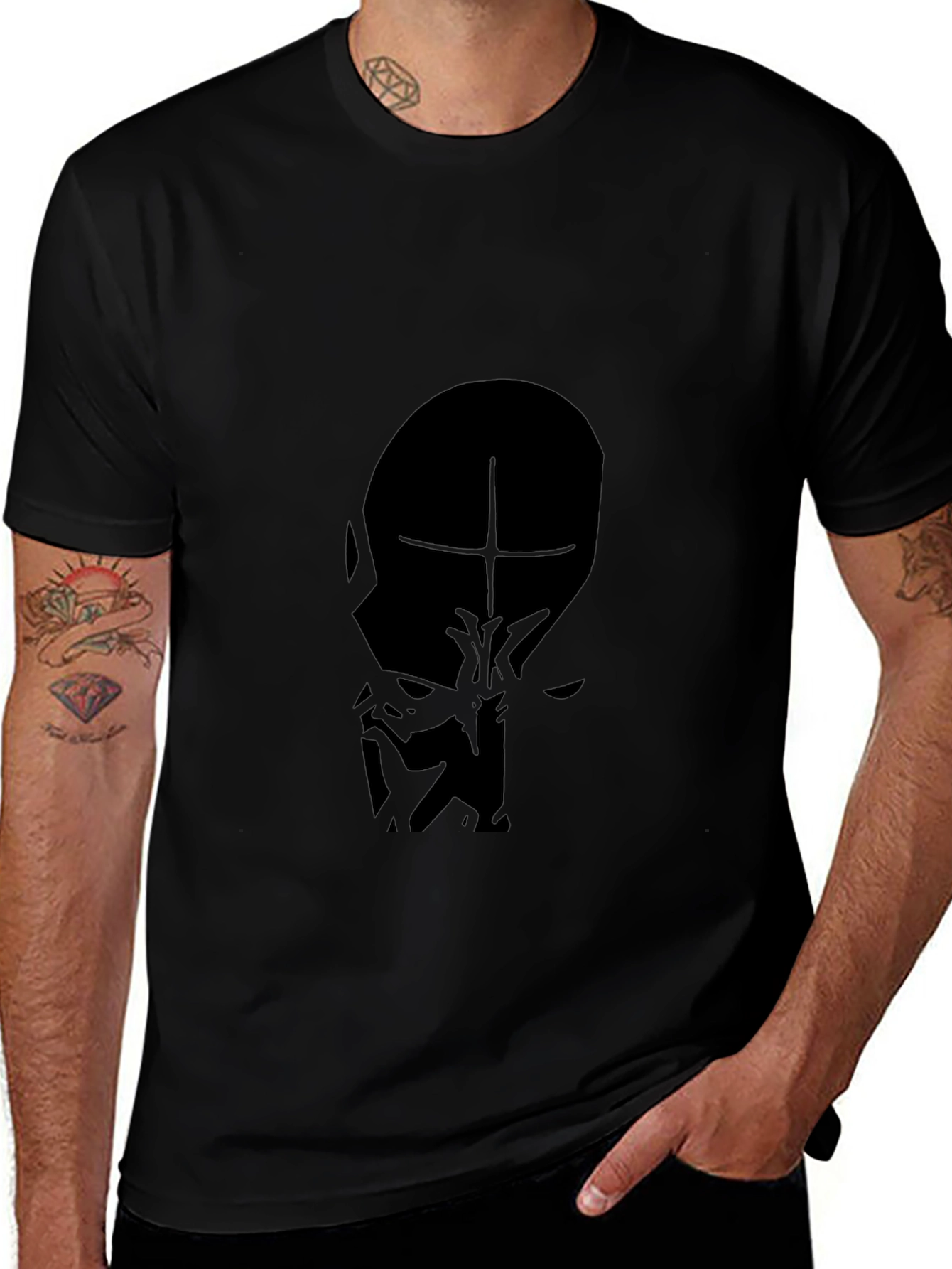 Mens Black T-Shirt - Abstract Face Graphic