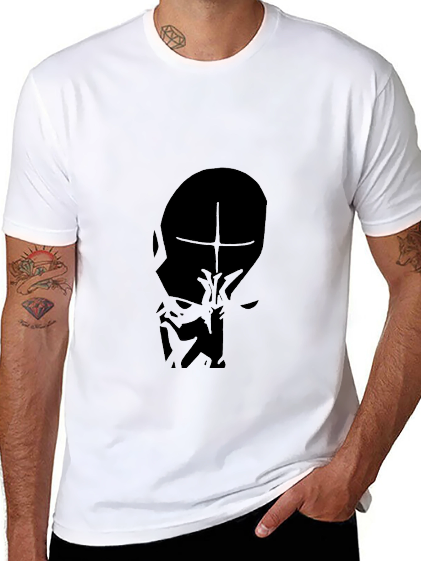 Mens Black T-Shirt - Abstract Face Graphic