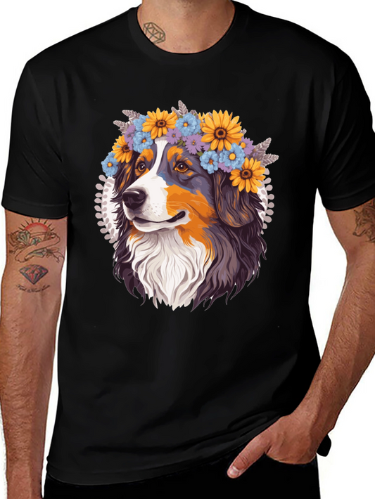 Dog with Flower Crown Graphic Tee - Cute Pet Lover Shirt