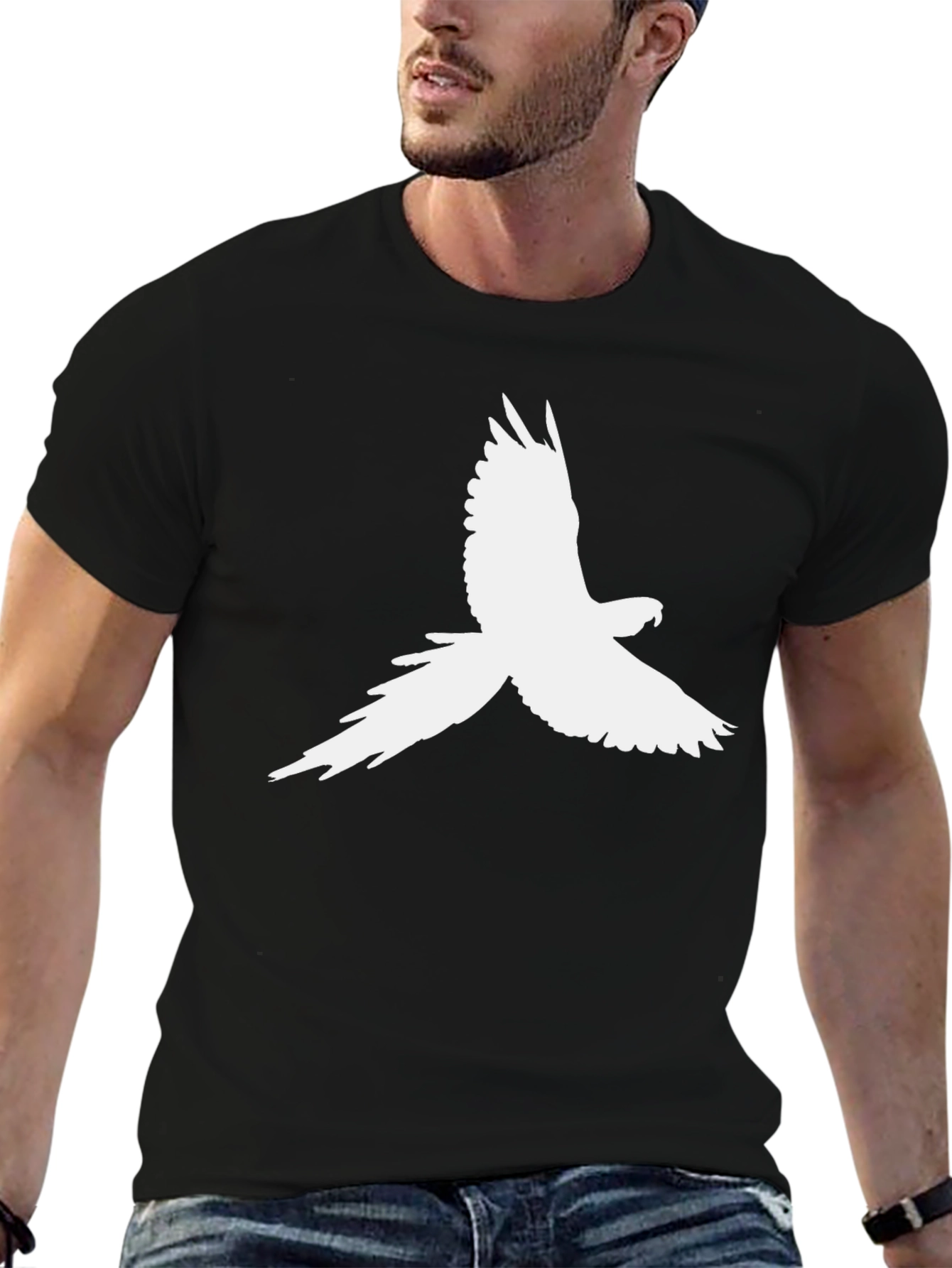 Parrot Silhouette Graphic Tee - Black Cotton T-Shirt