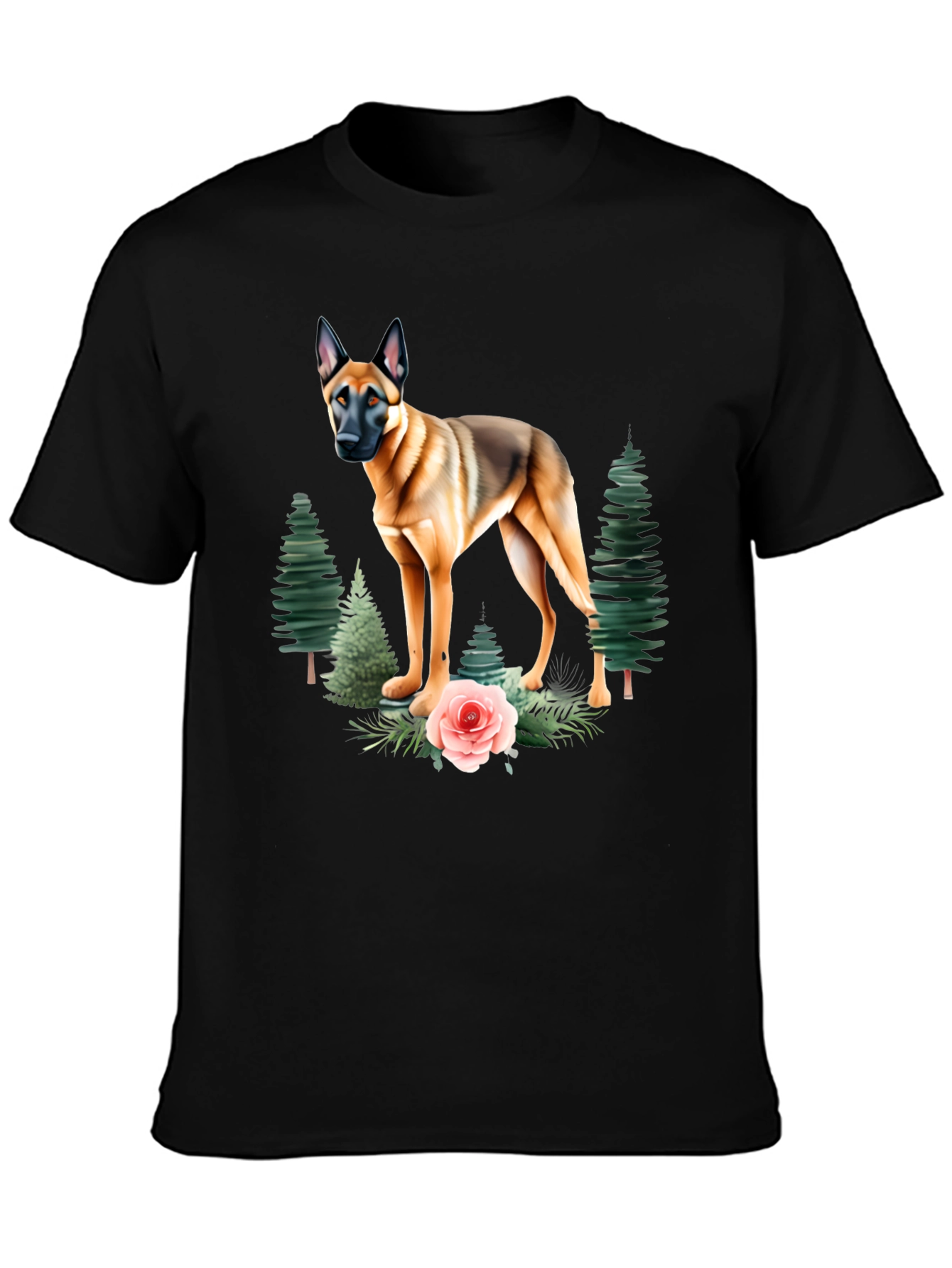 Dog & Floral T-Shirt - Classic Black Tee