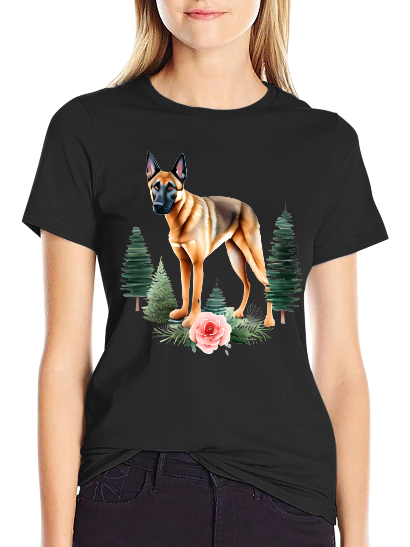 Dog & Floral T-Shirt - Classic Black Tee