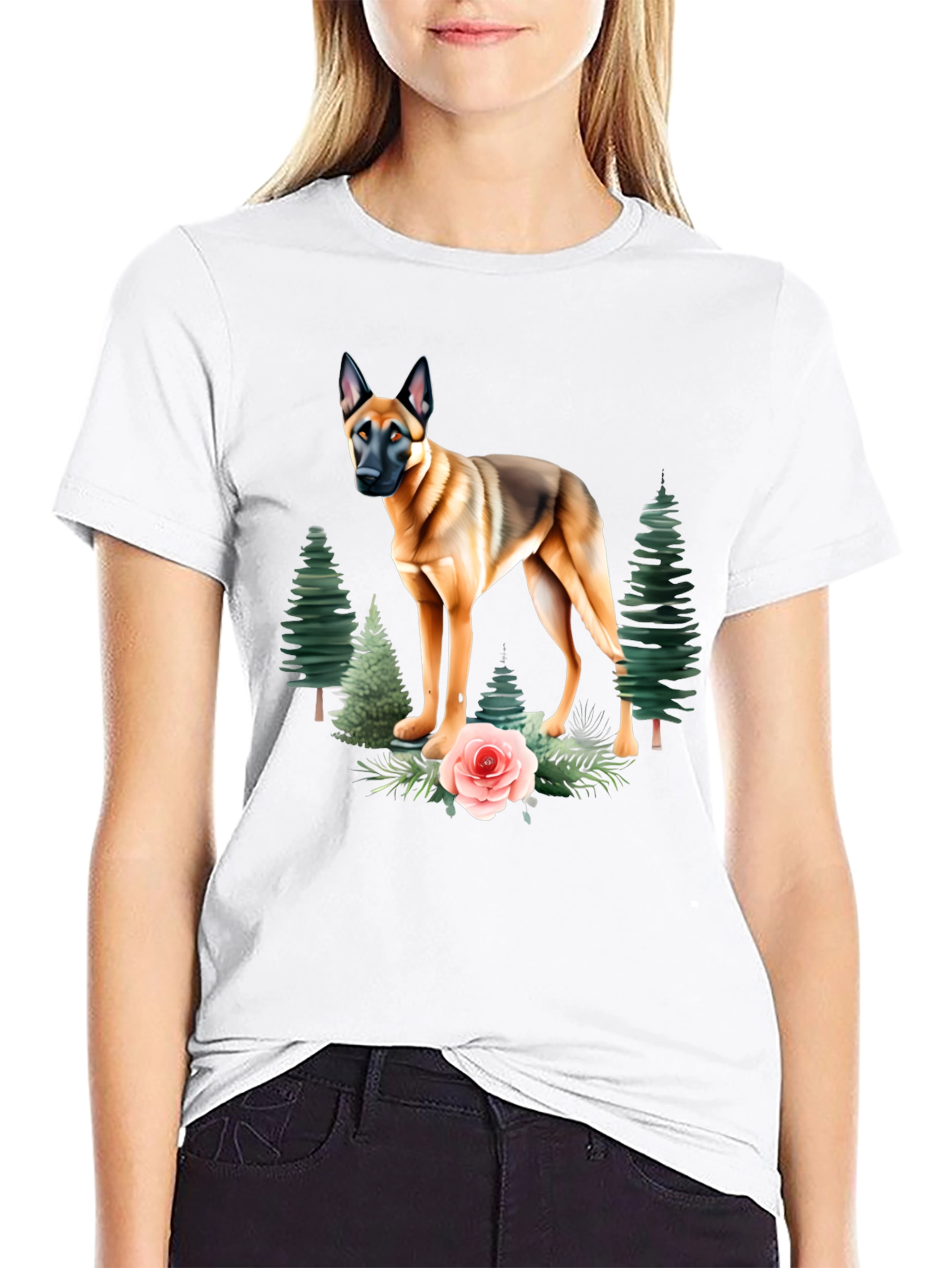 Dog & Floral T-Shirt - Classic Black Tee