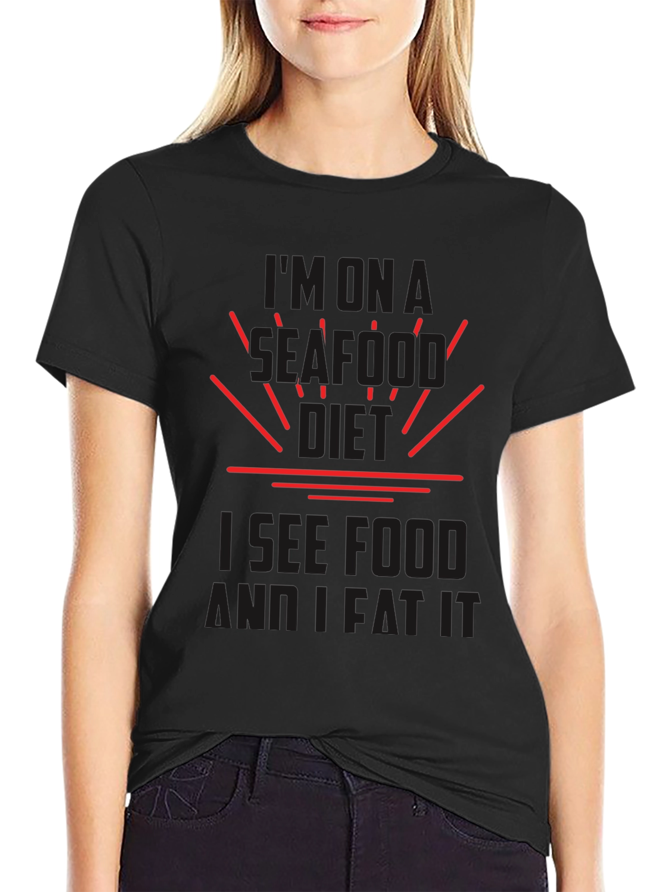 Seafood Diet Black T-Shirt